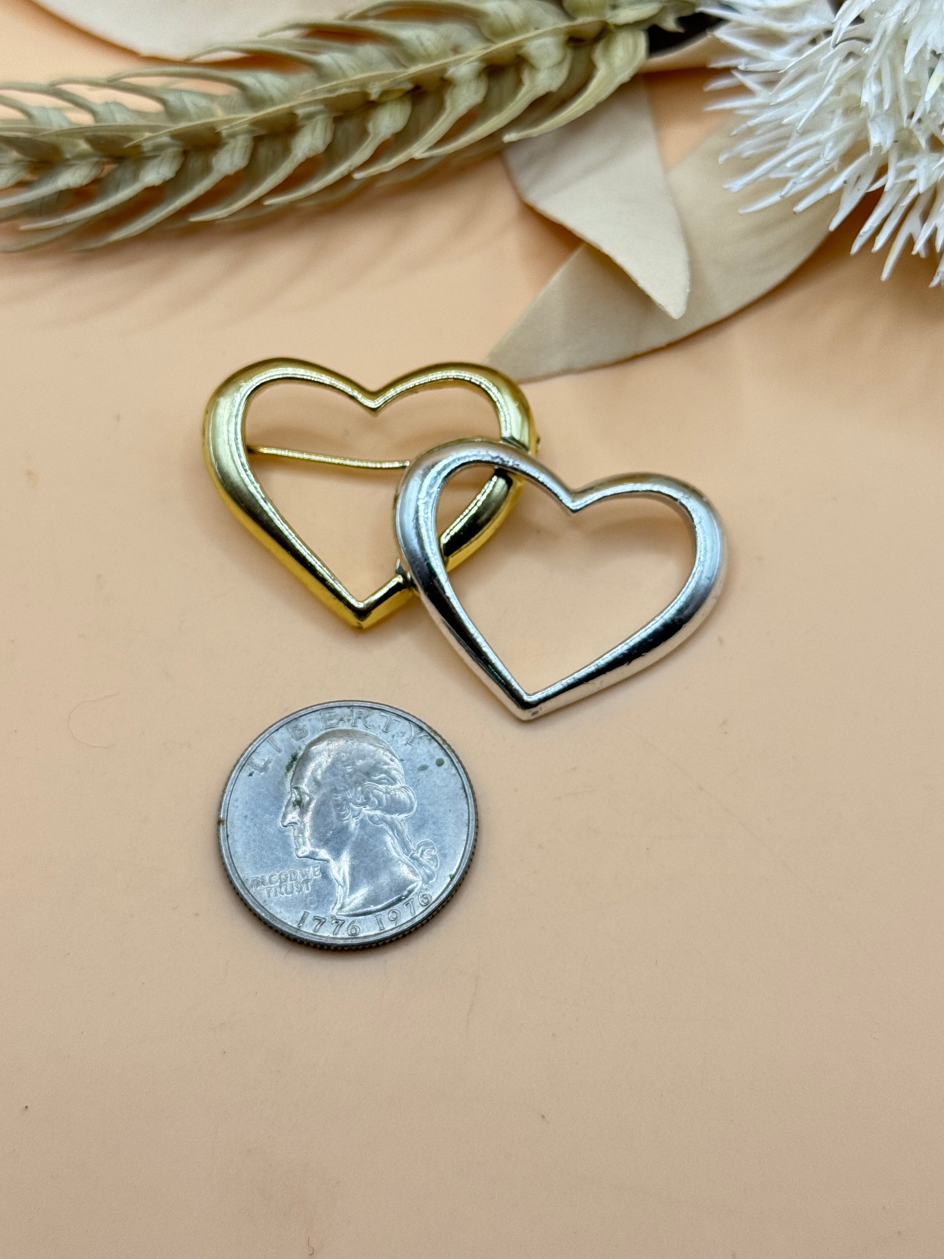 Two Tone Interlocking Double Heart Brooch