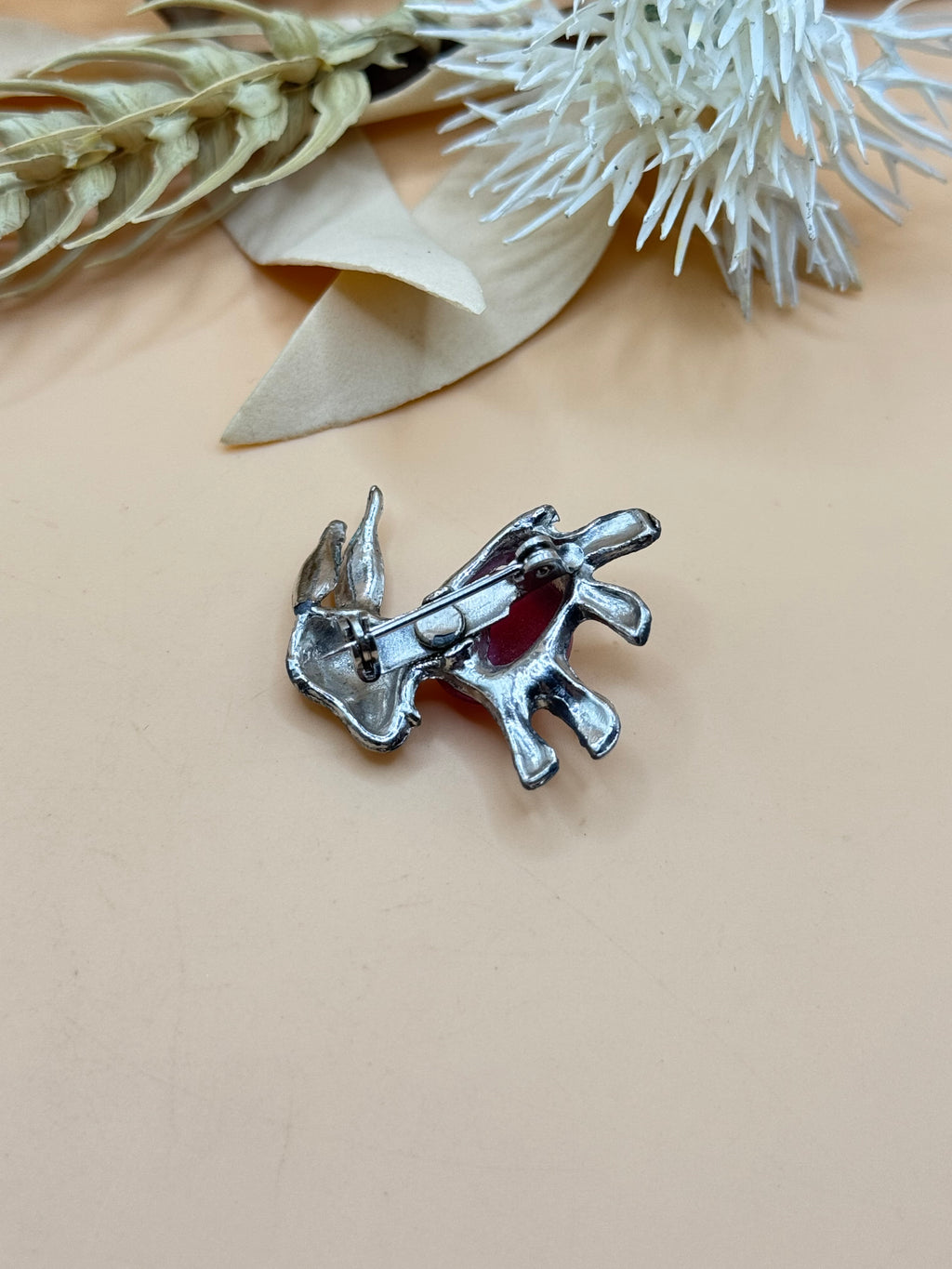 Silver Tone Donkey Brooch with Pink Faux Pearl Accent