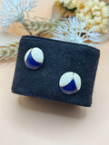 Navy Blue & White Enamel Gold Tone Oval Earrings