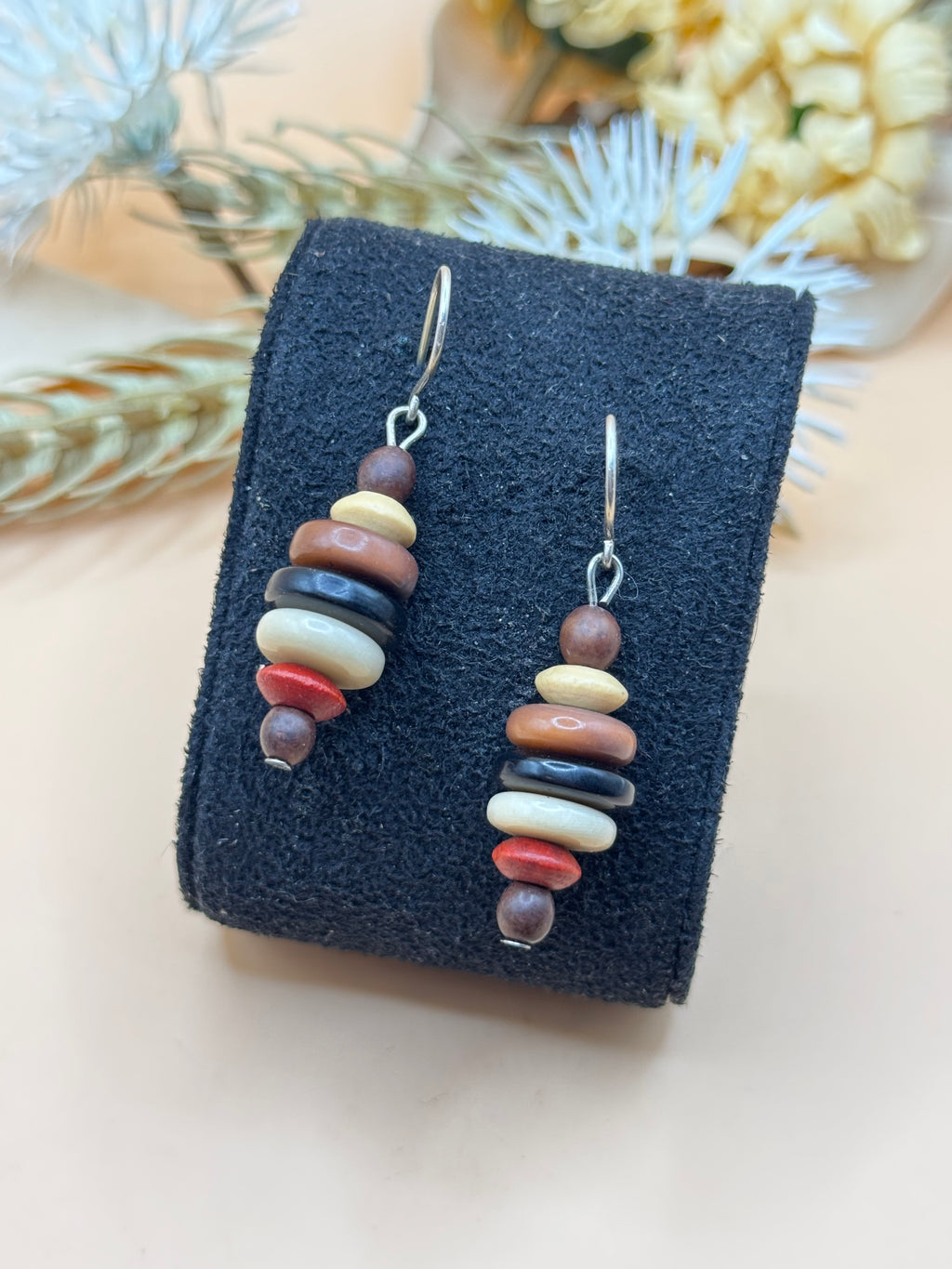 Multicolor Stacked Disc Bead Dangle Earrings