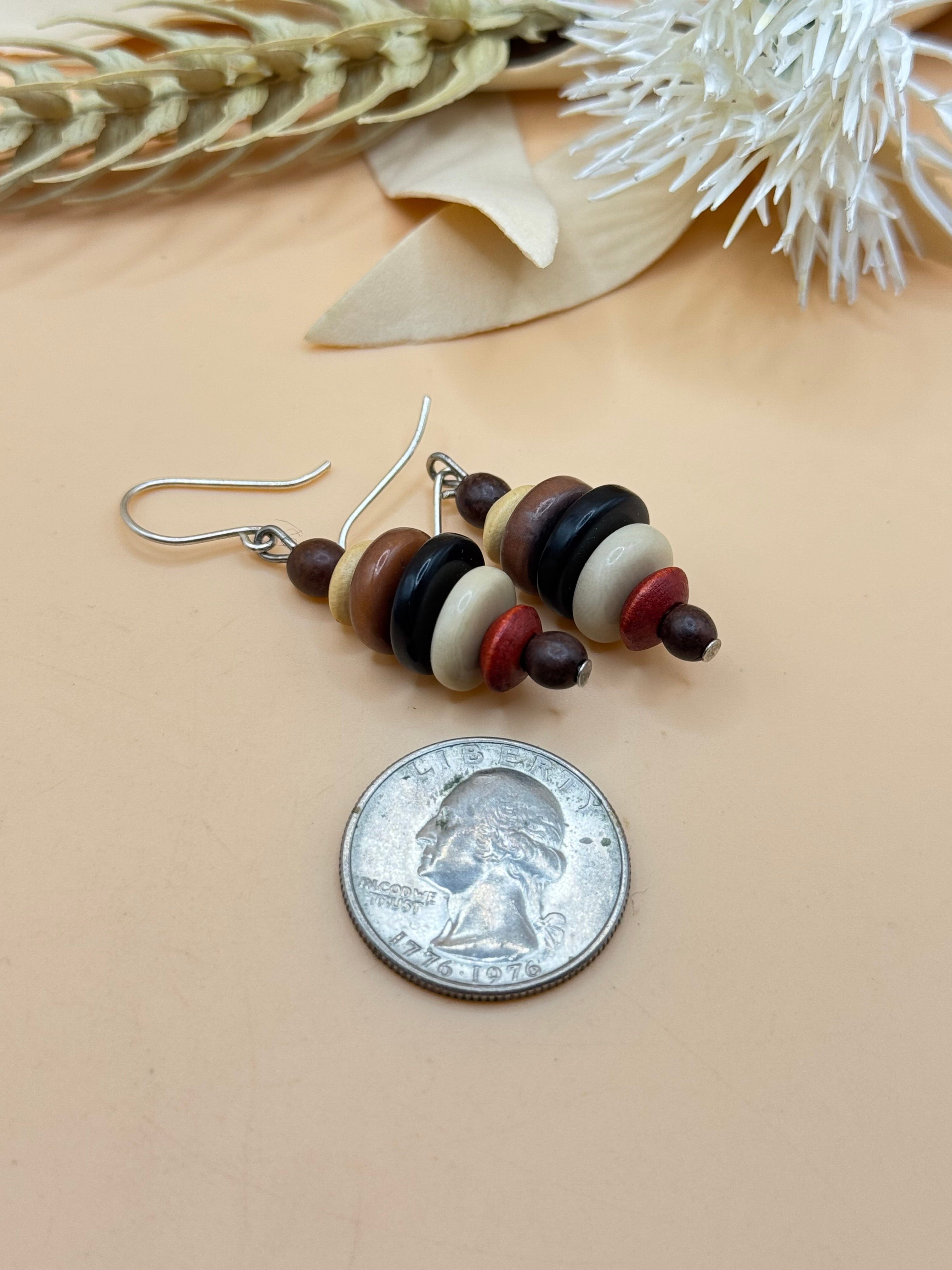 Multicolor Stacked Disc Bead Dangle Earrings