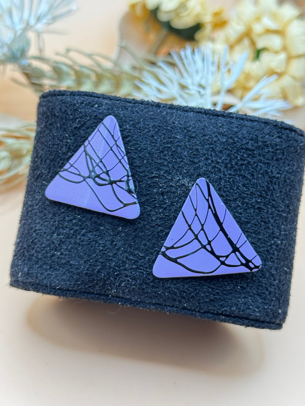 Purple & Black Abstract Triangle Stud Earrings