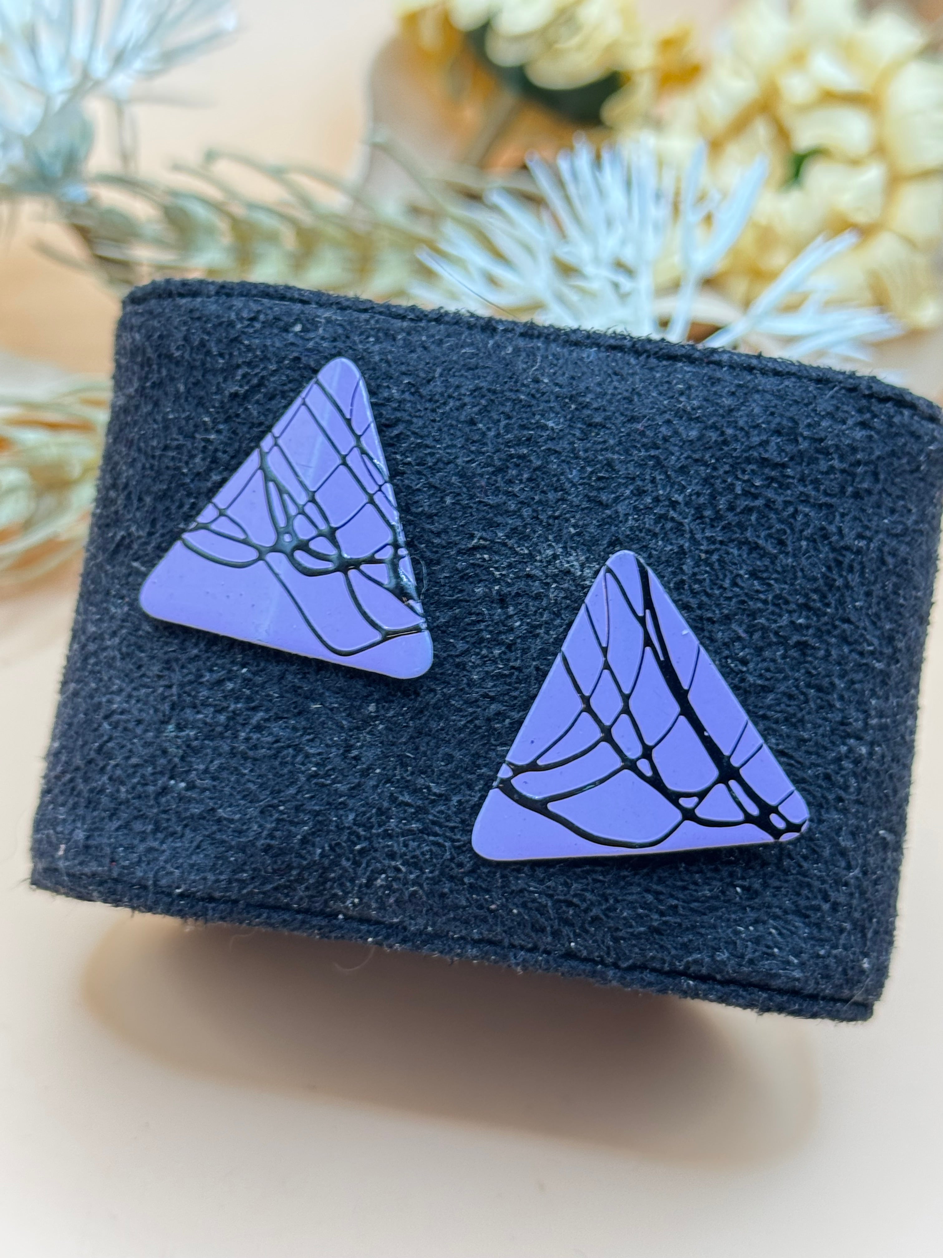 Purple & Black Abstract Triangle Stud Earrings