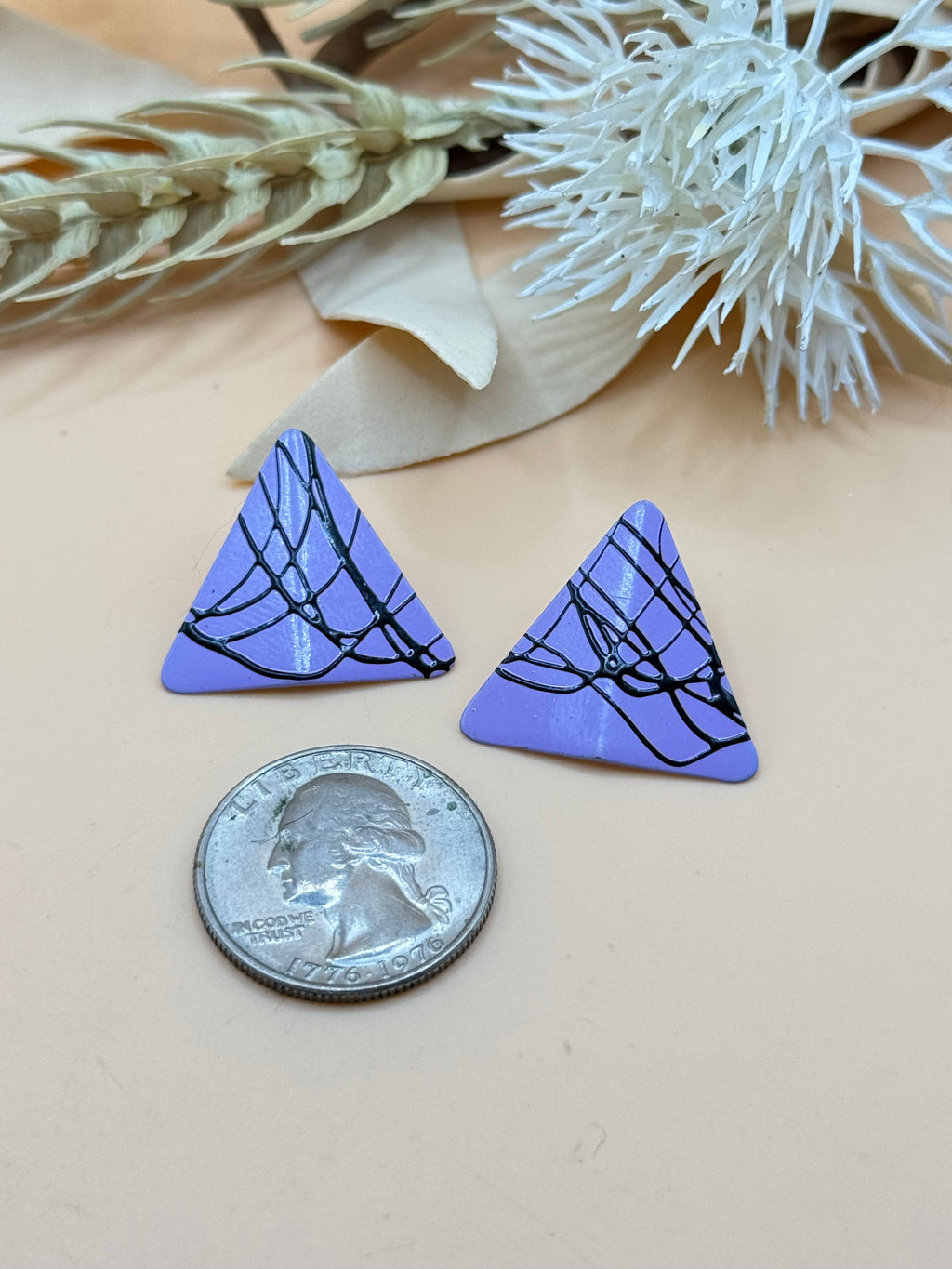 Purple & Black Abstract Triangle Stud Earrings