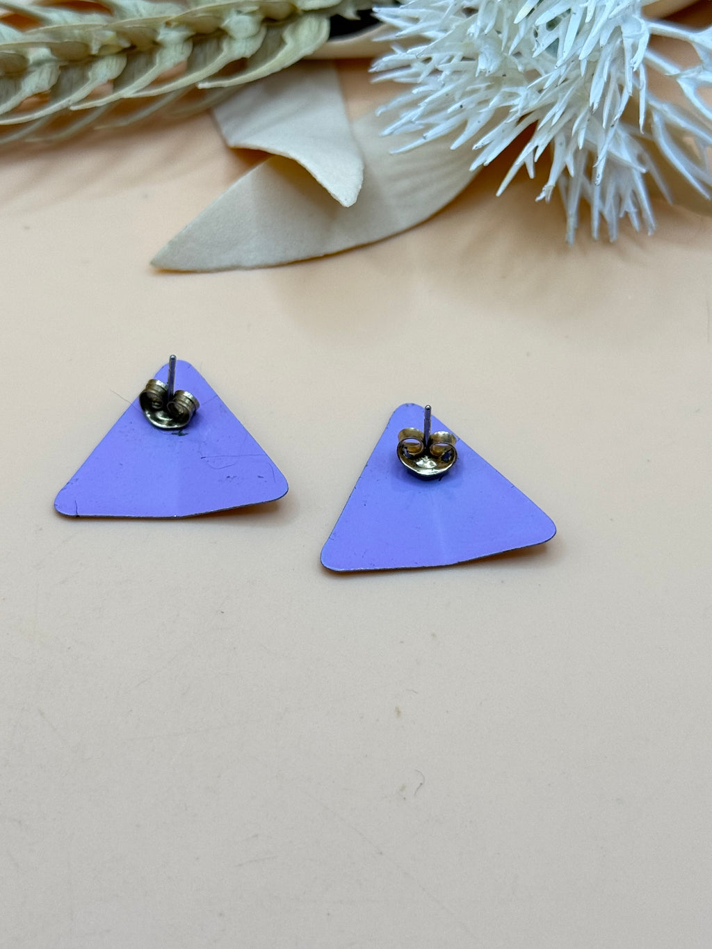 Purple & Black Abstract Triangle Stud Earrings