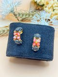 Pink Beaded Mixed Metal Hoop Earrings