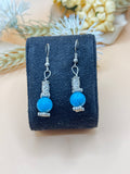 Turquoise Blue Bead Silver Tone Dangle Earrings
