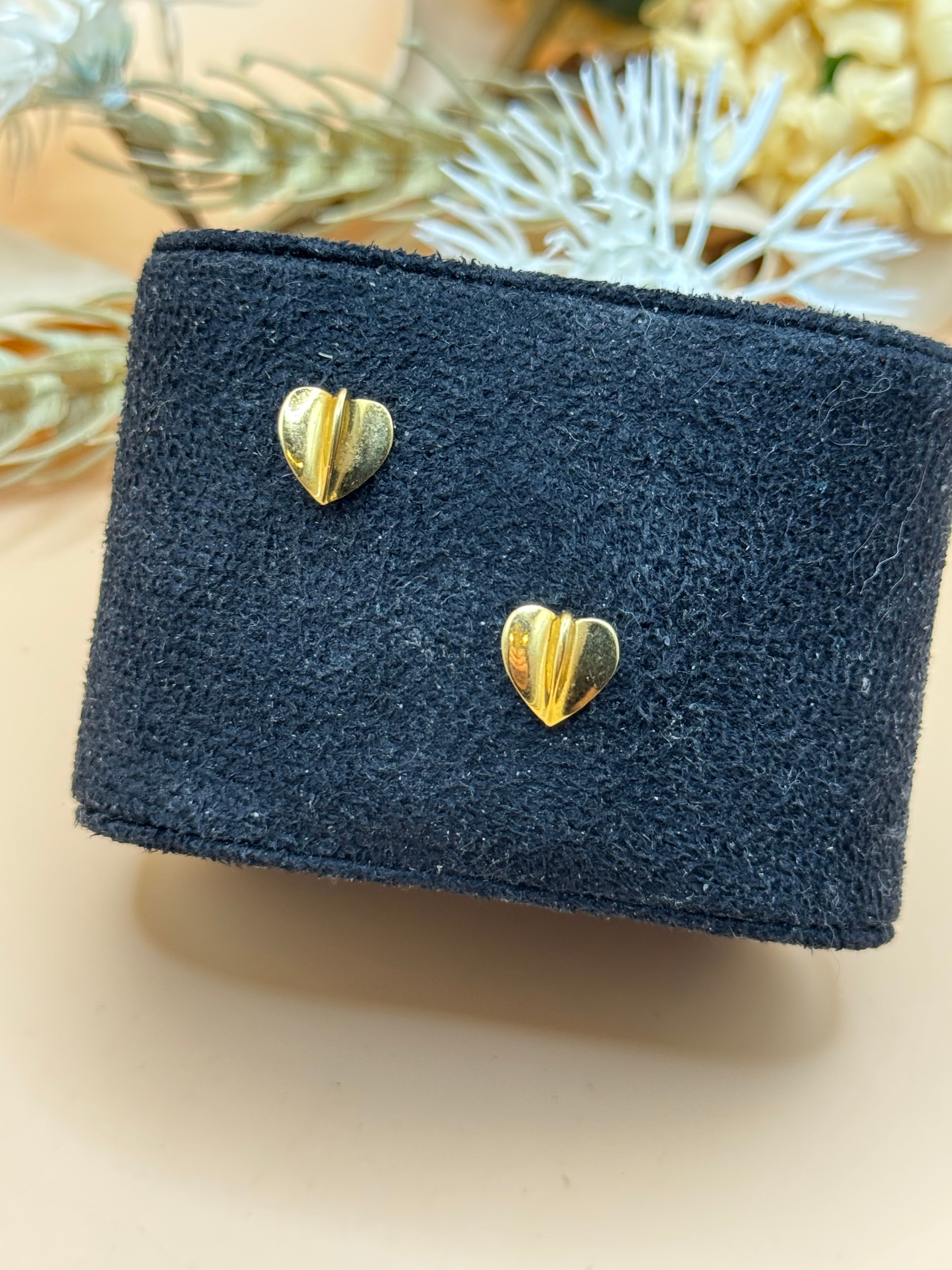 Gold Tone Folded Heart Stud Earrings