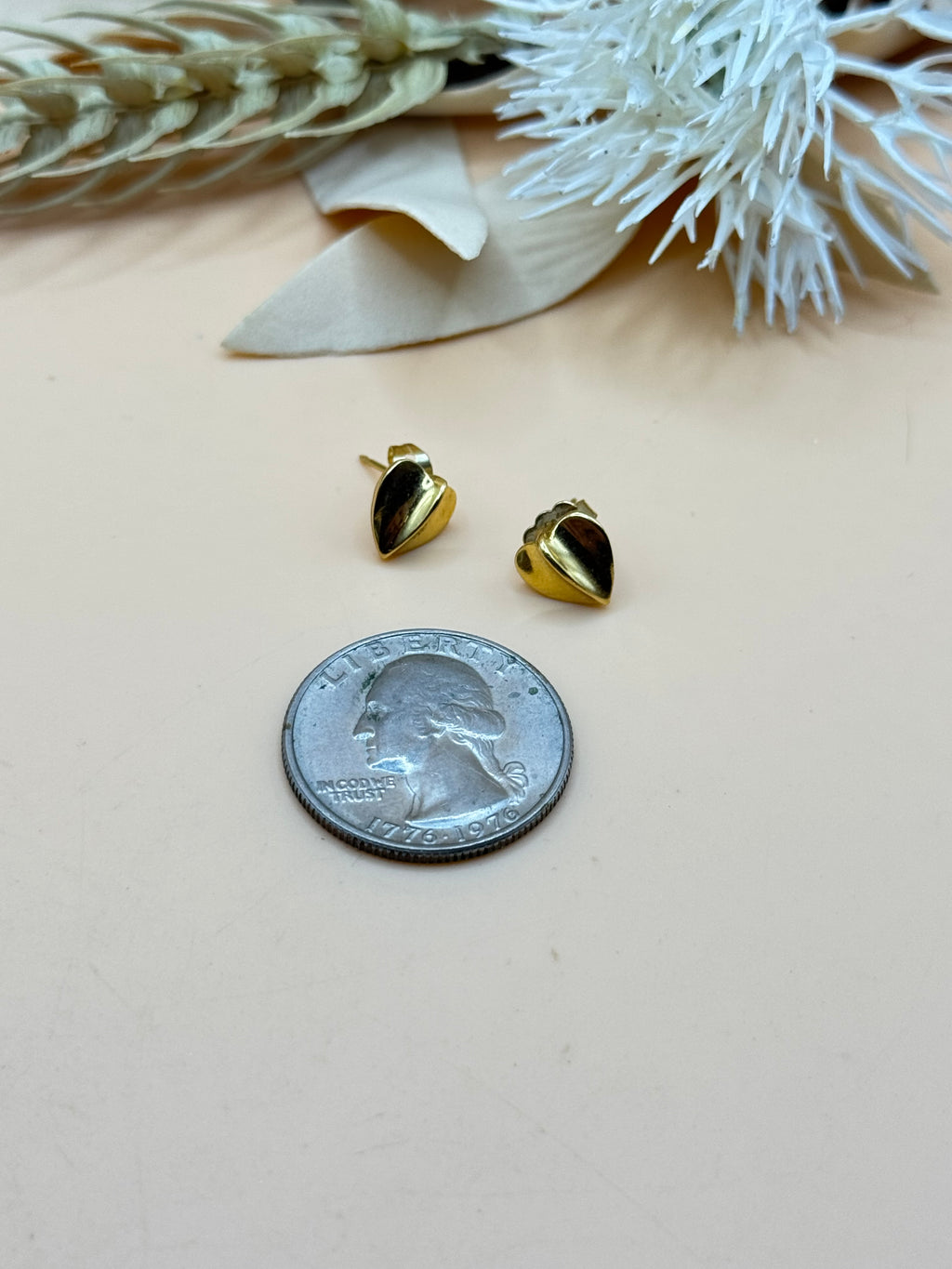 Gold Tone Folded Heart Stud Earrings