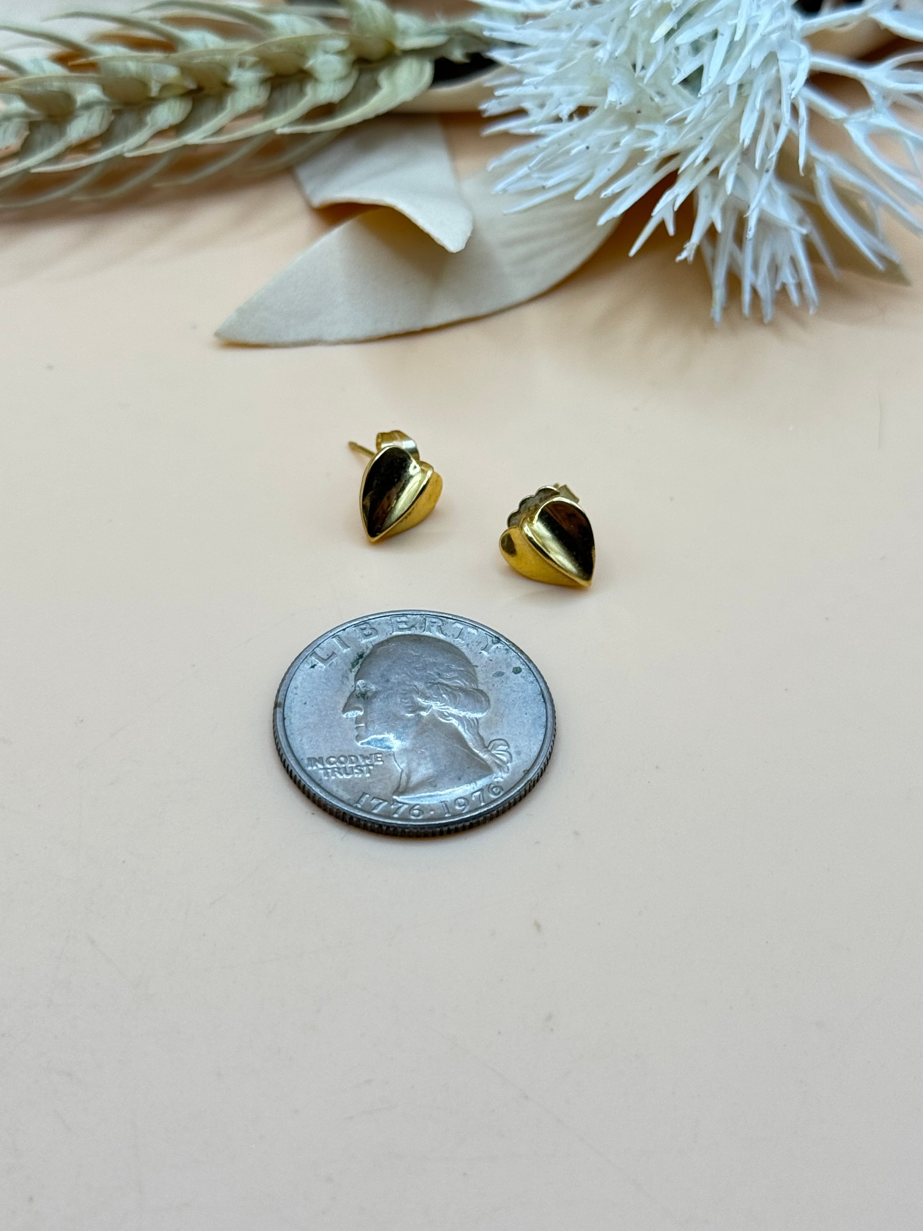 Gold Tone Folded Heart Stud Earrings