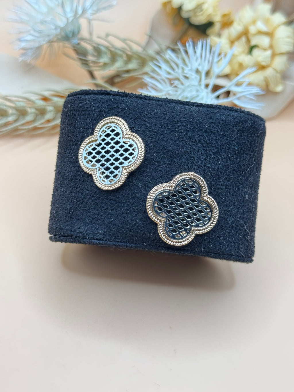 Gold Tone & Silver Tone Quatrefoil Lattice Stud Earrings