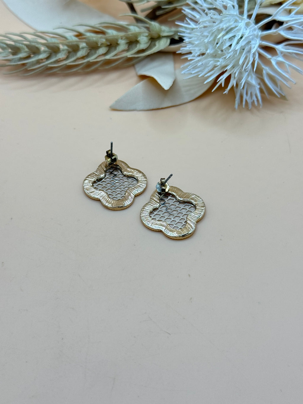 Gold Tone & Silver Tone Quatrefoil Lattice Stud Earrings