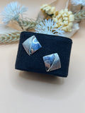 Vintage Silver Tone Ribbed Geometric Stud Earrings