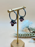 Silver Tone Pink Bead Cluster Hoop Earrings