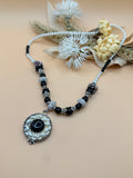 Black & White Faux Pearl Rhinestone Pendant Necklace – 18 Inch