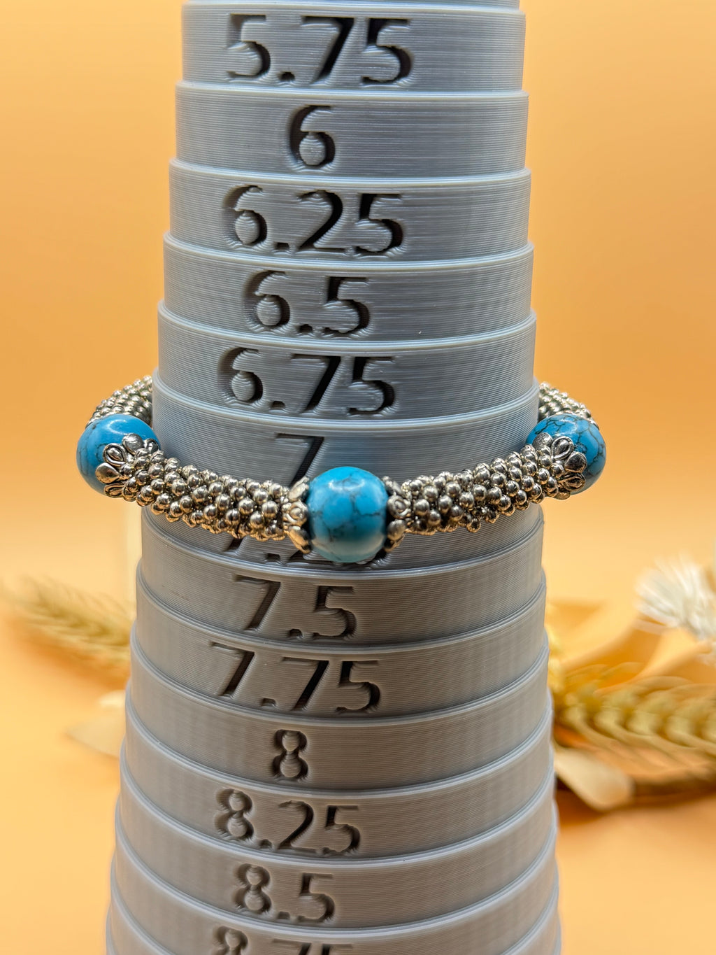 Silver-Tone Beaded Bracelet with Blue Faux Turquoise Accents