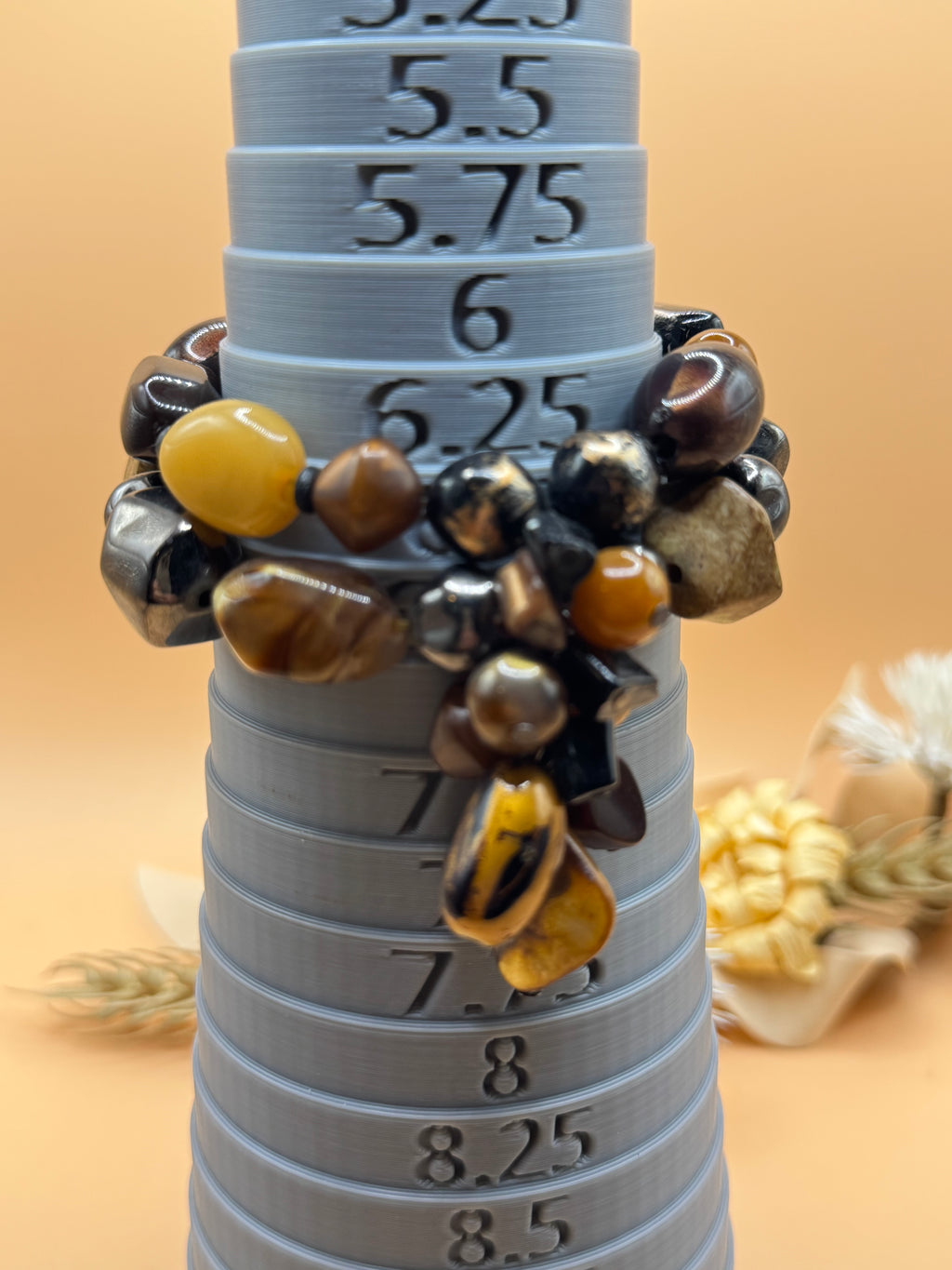 Brown Black & Honey Tone Chunky Multi-Strand Beaded Bracelet