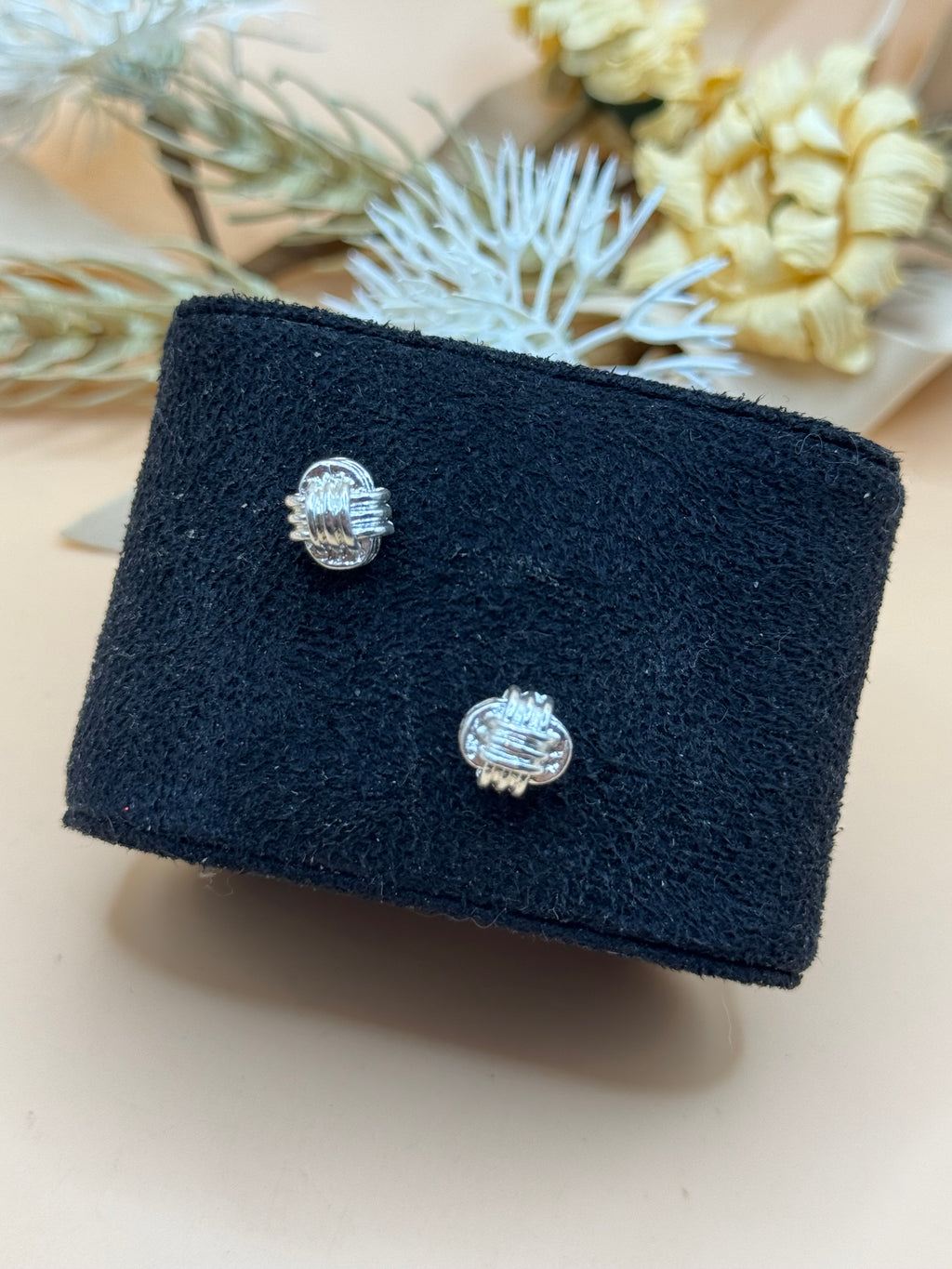 Silver Tone Knot Stud Earrings