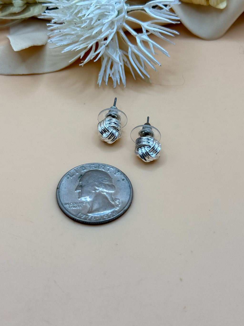 Silver Tone Knot Stud Earrings