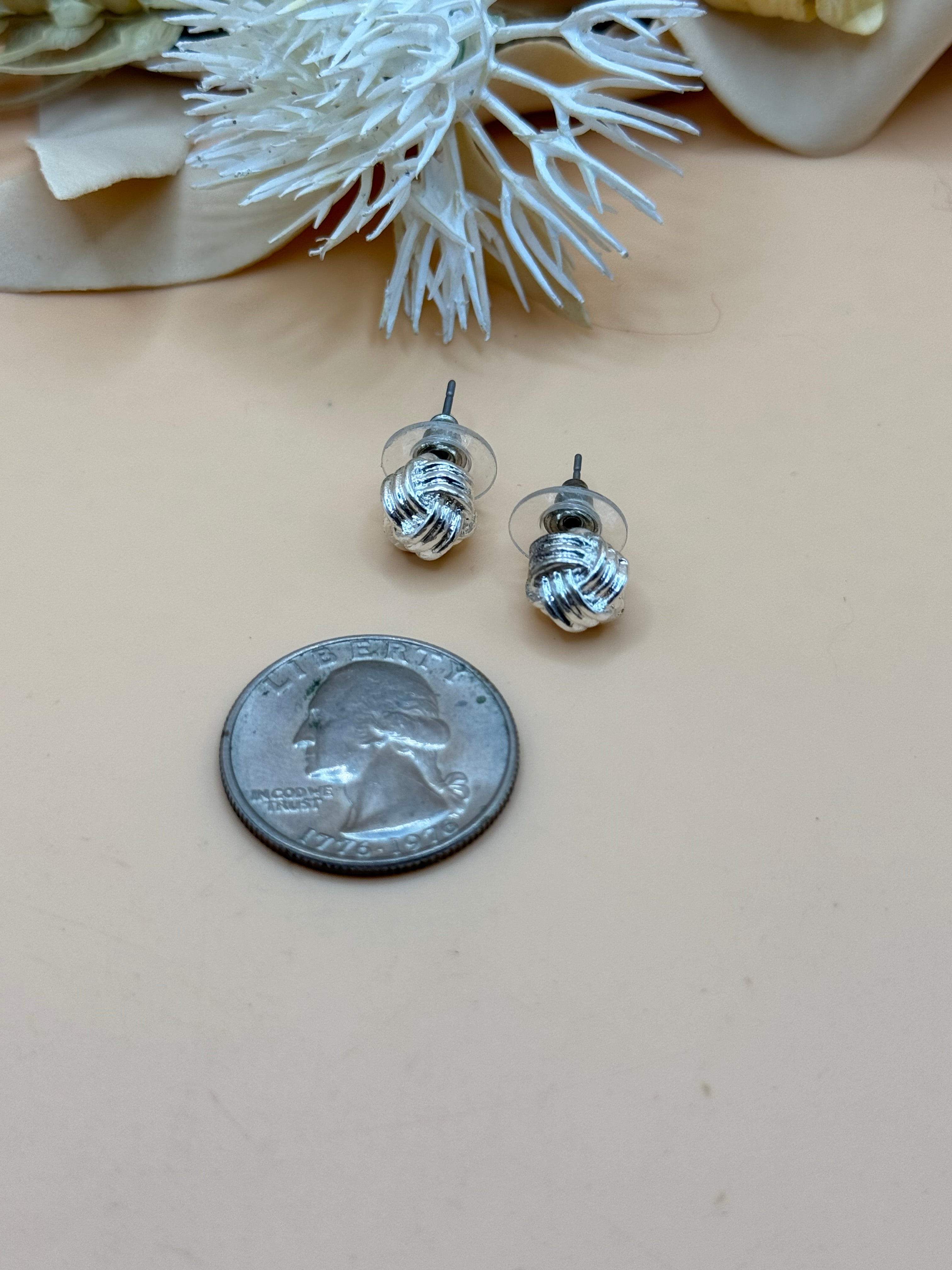 Silver Tone Knot Stud Earrings