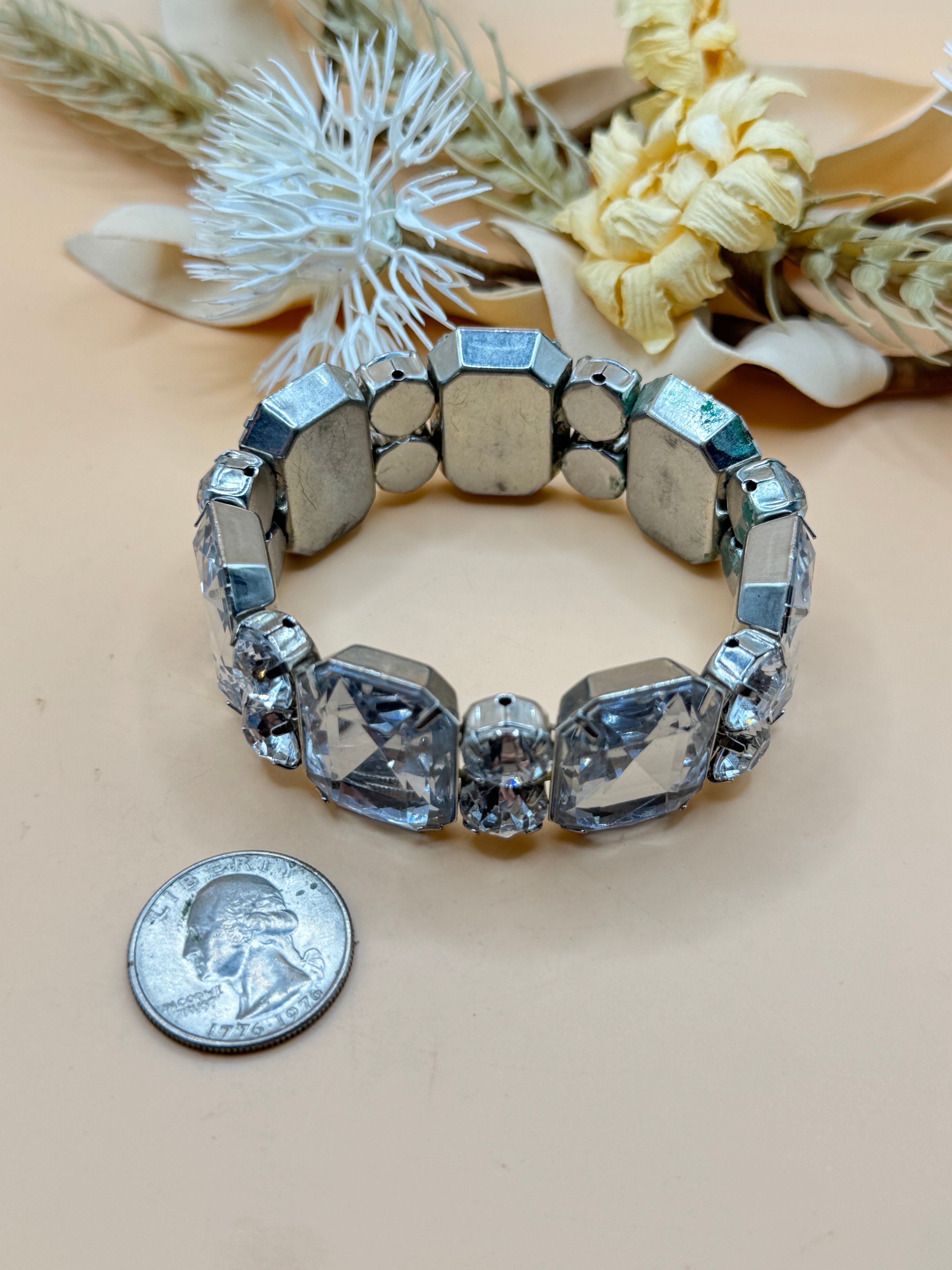 Clear Rhinestone Statement Stretch Bracelet