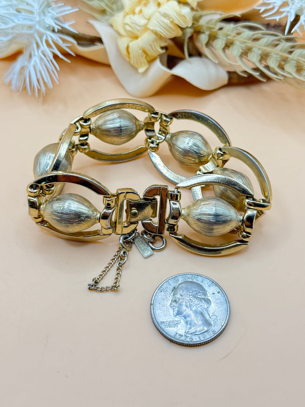 Vintage Monet Gold Tone Textured Link Bracelet