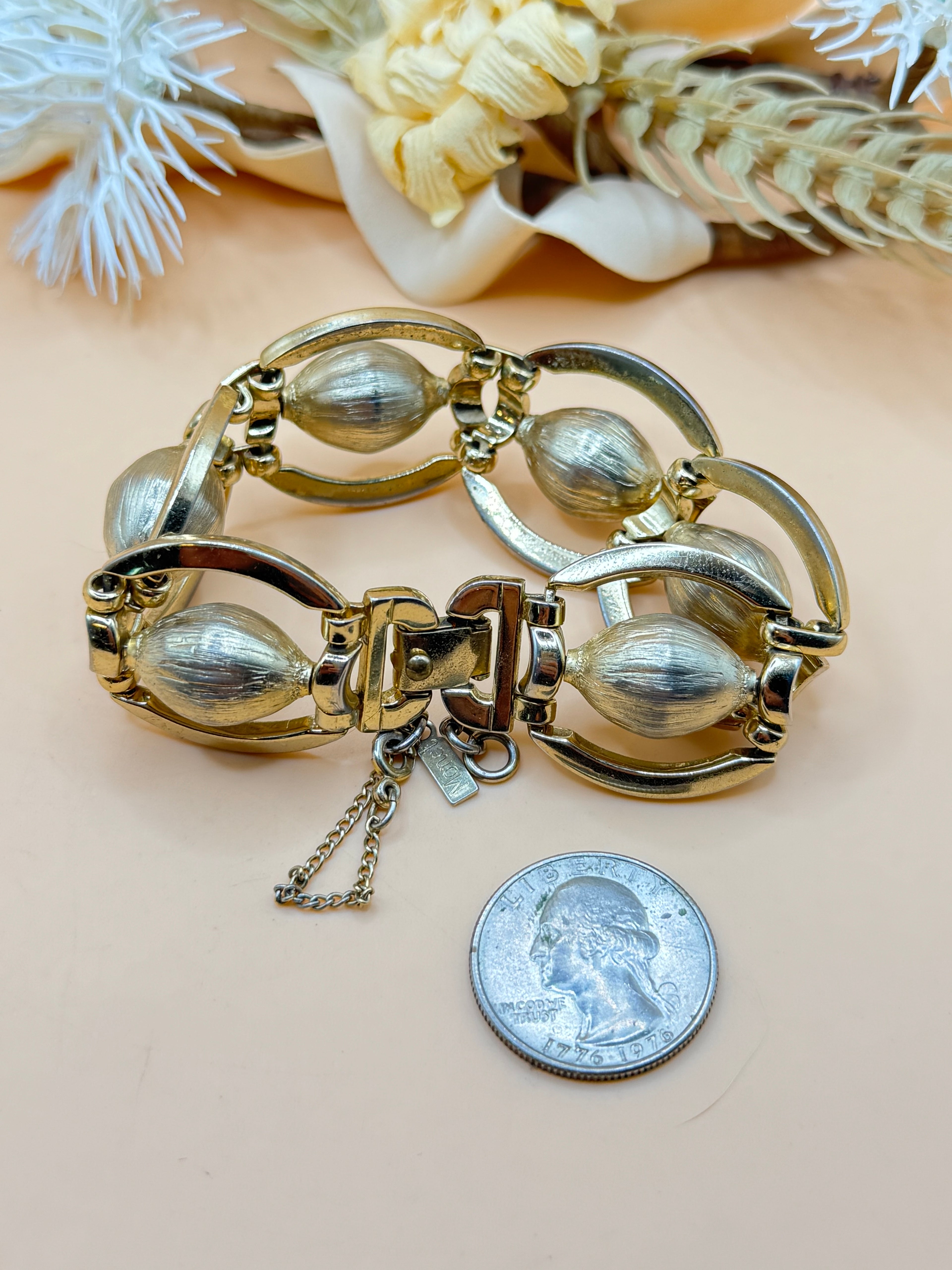 Vintage Monet Gold Tone Textured Link Bracelet