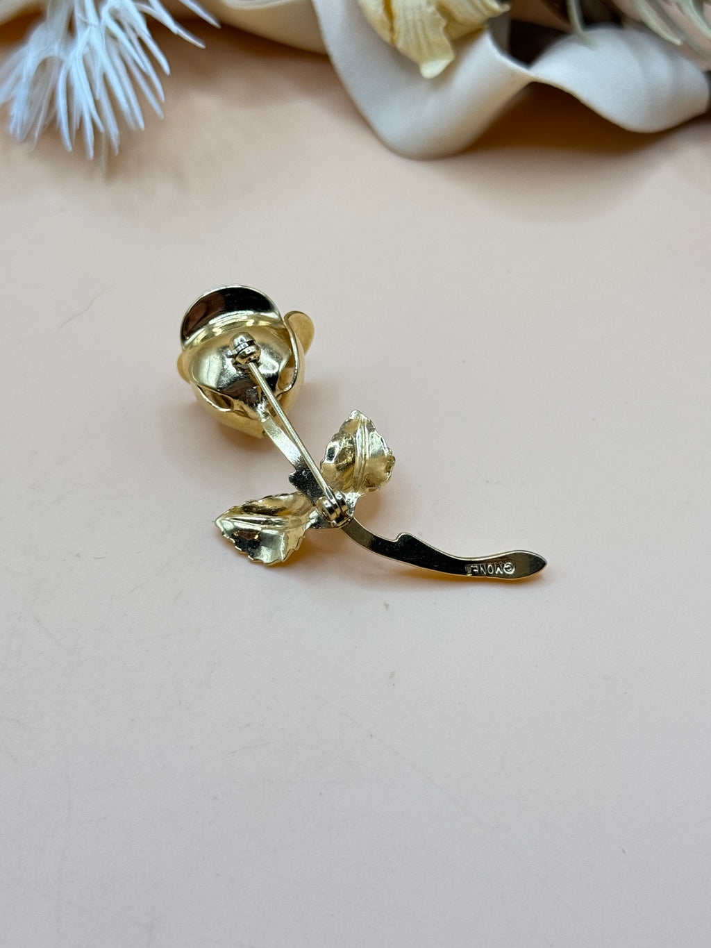 Monet Gold Tone Rose Brooch