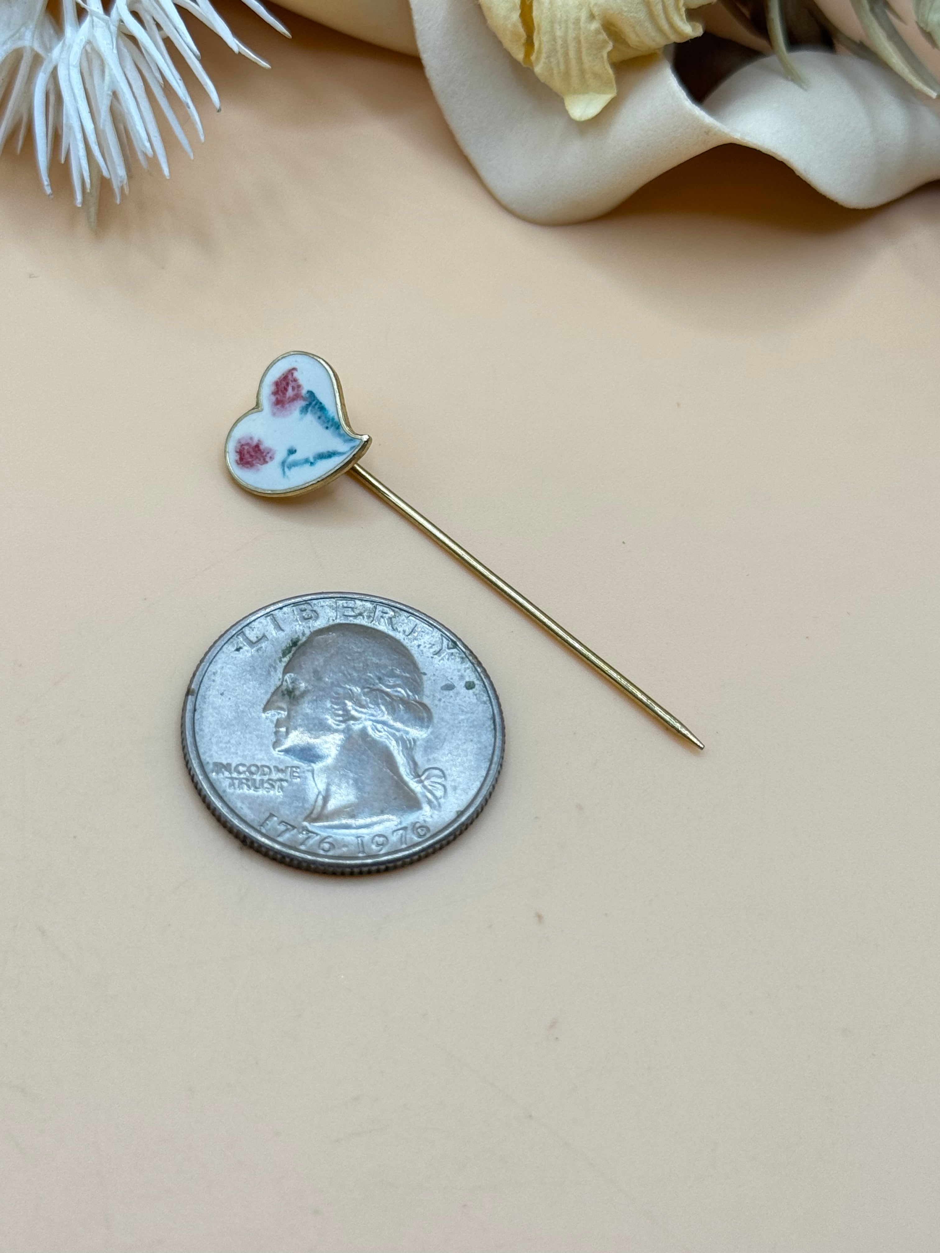 Vintage Gold Tone Floral Heart Stick Pin