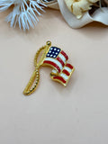 Gold Tone American Flag Enamel Brooch
