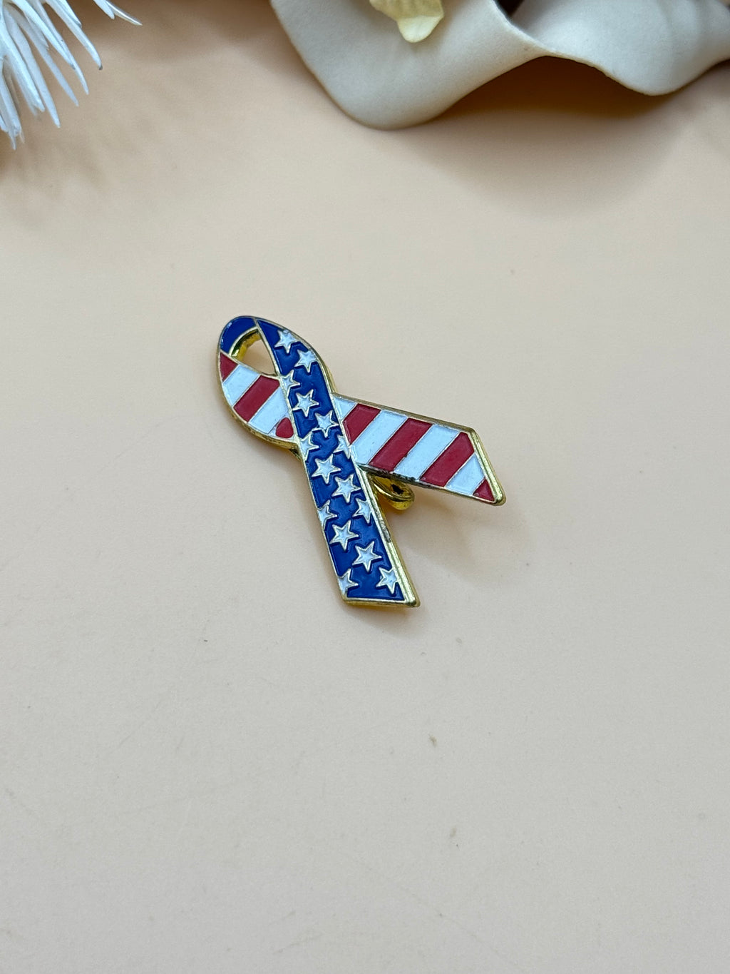 Gold Tone American Flag Awareness Ribbon Brooch