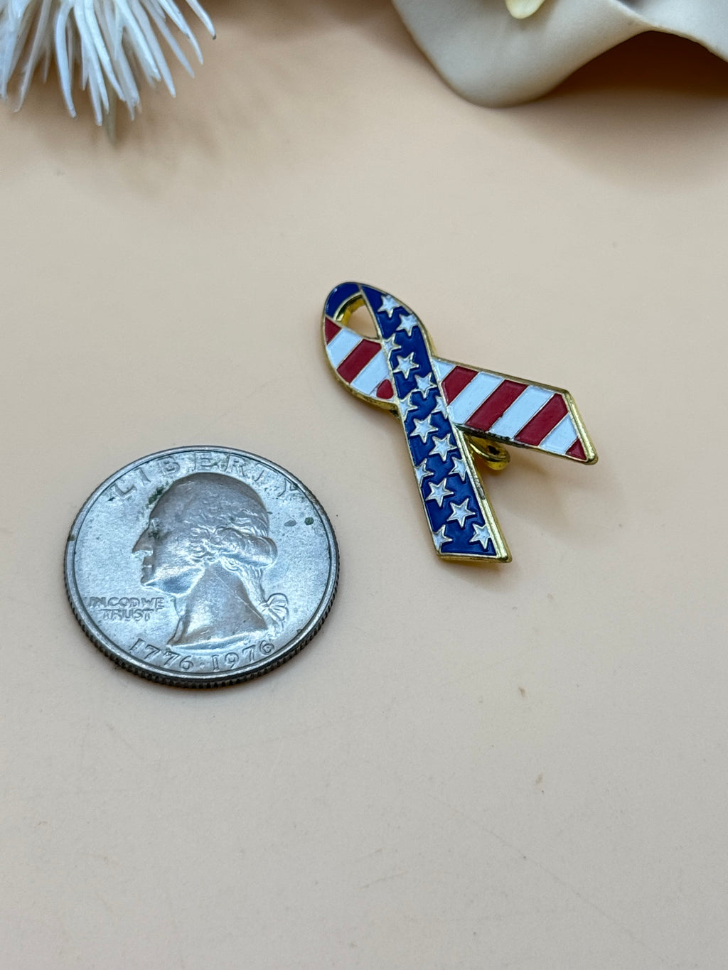 Gold Tone American Flag Awareness Ribbon Brooch