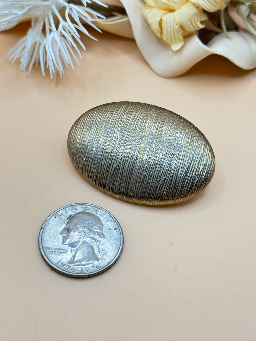 Vintage Gold Tone Textured Oval Brooch