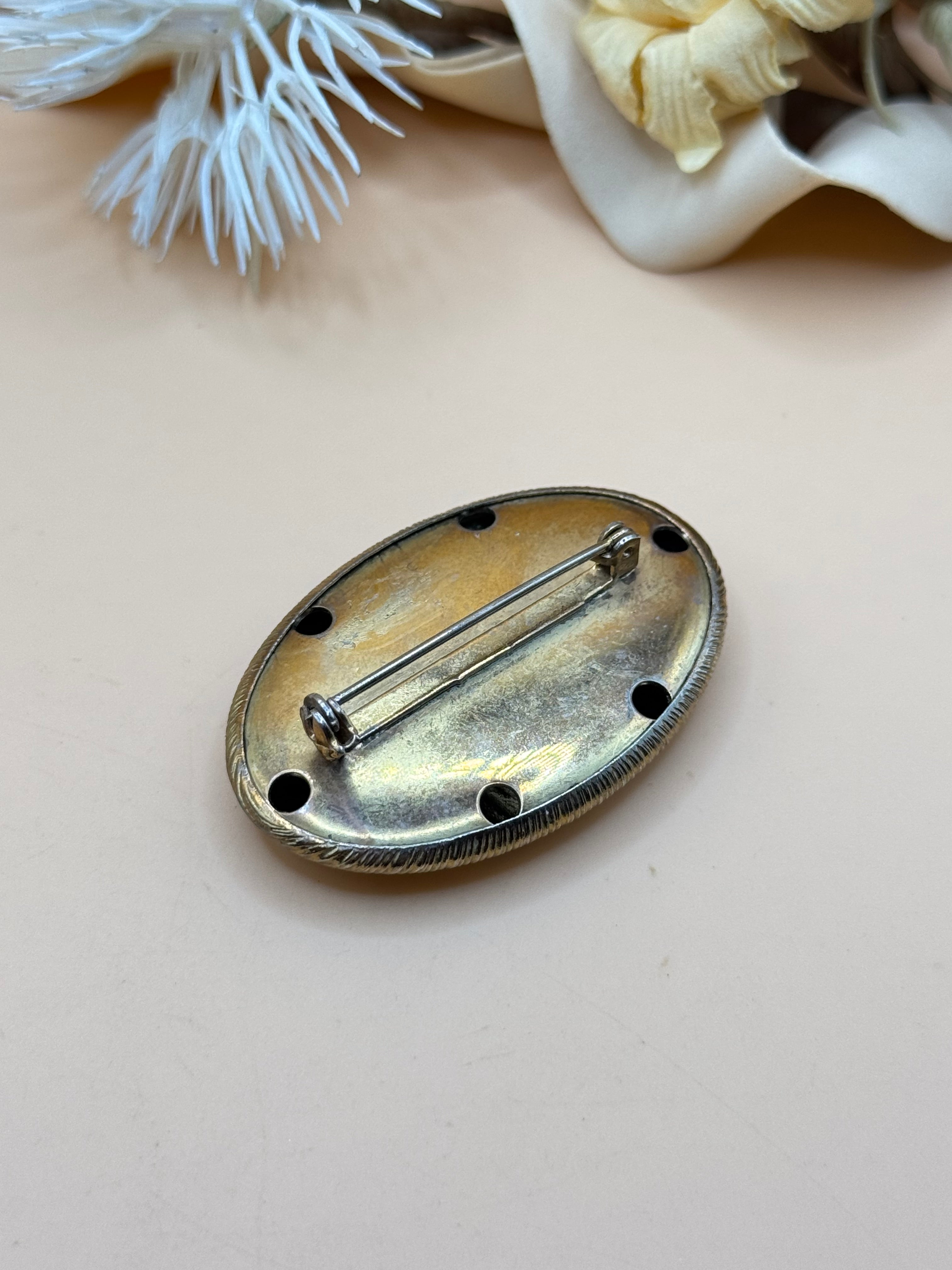 Vintage Gold Tone Textured Oval Brooch
