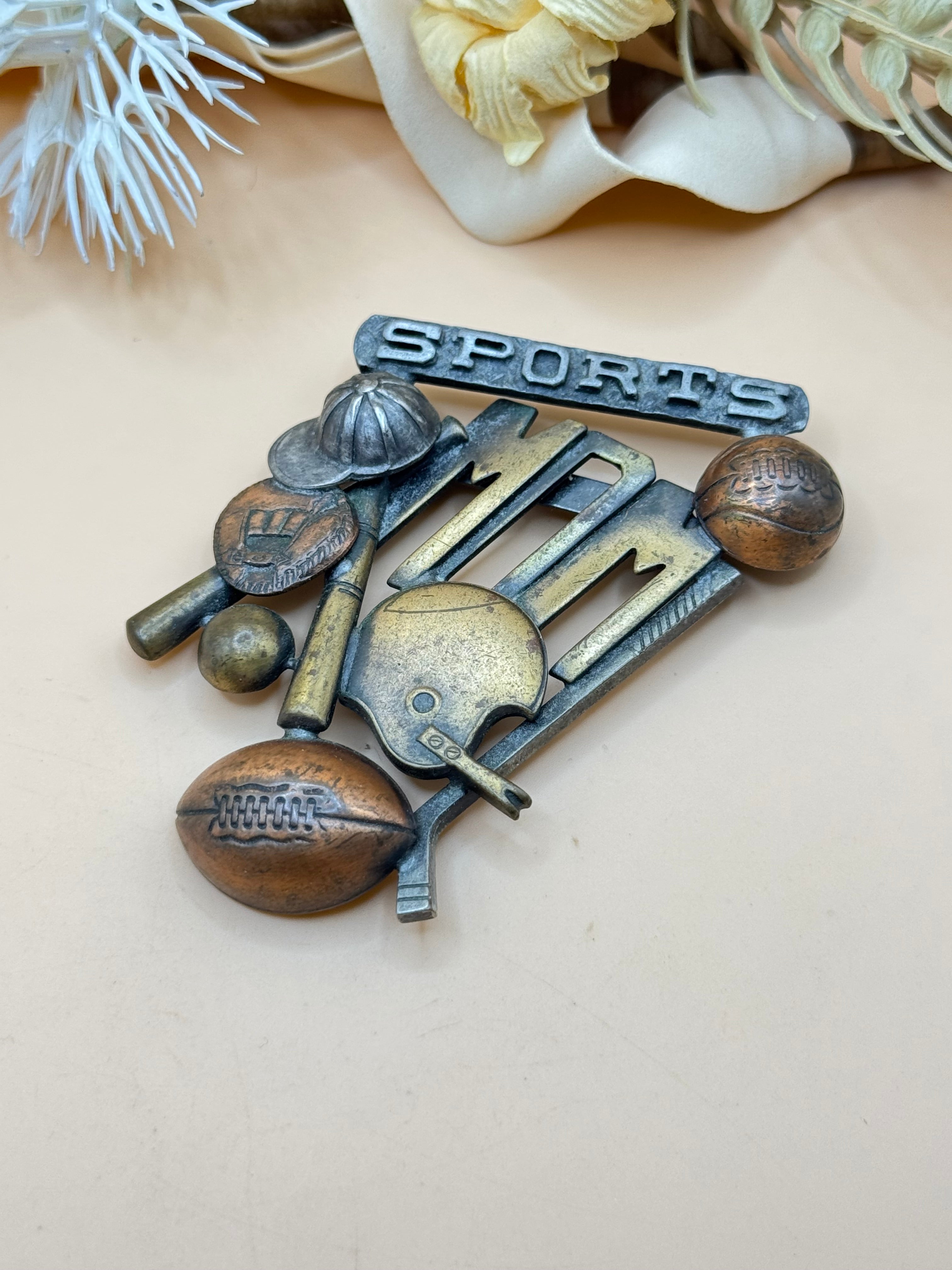 Vintage Mixed Sports Equipment Figural Brooch