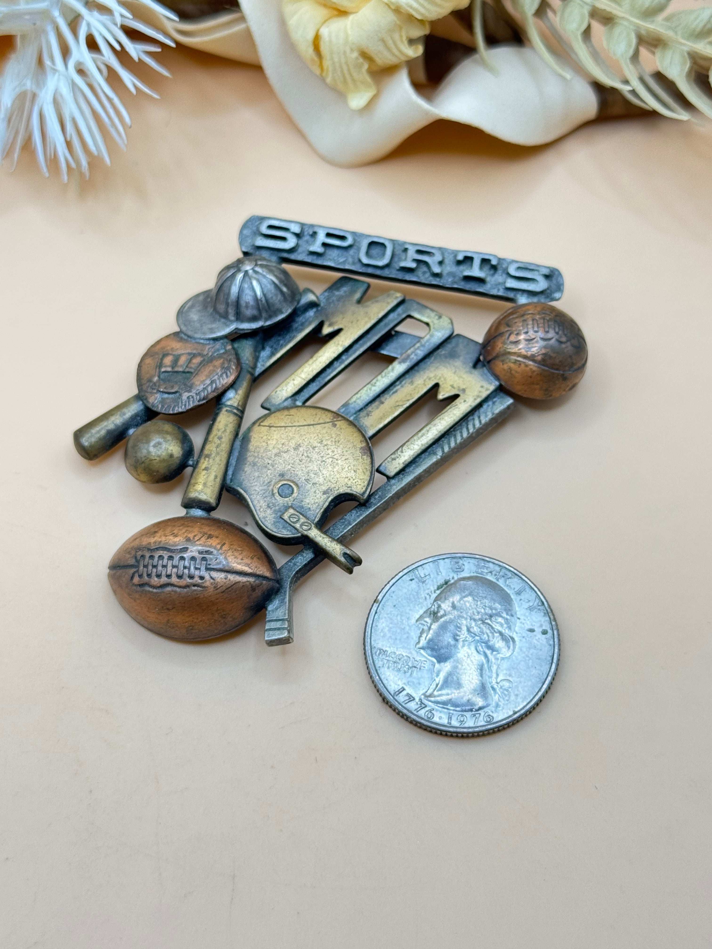 Vintage Mixed Sports Equipment Figural Brooch