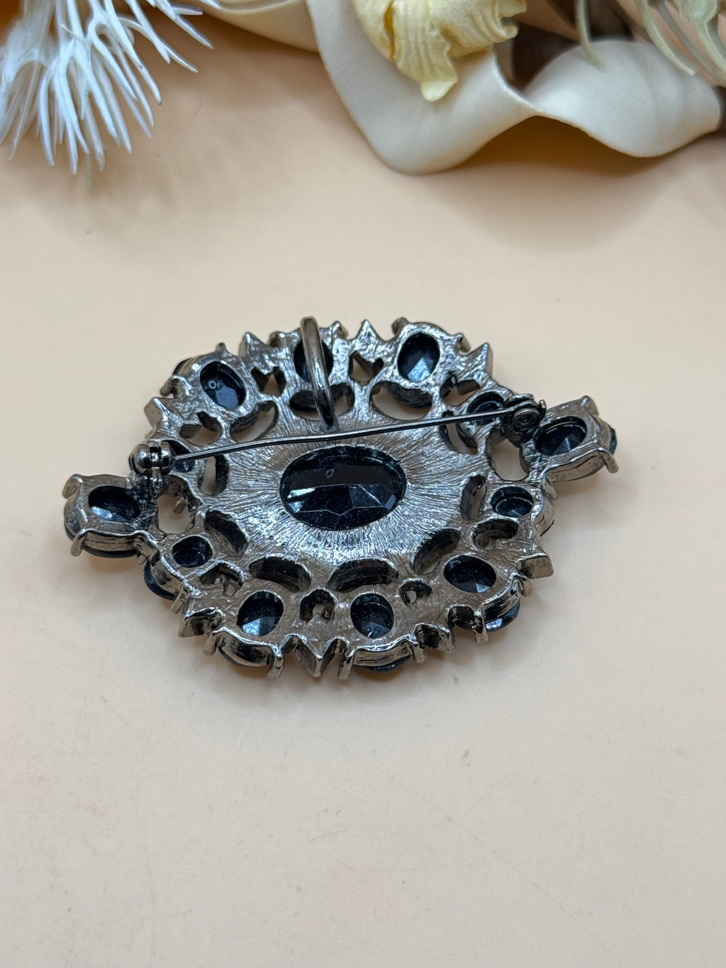 Black Rhinestone Ornate Statement Brooch