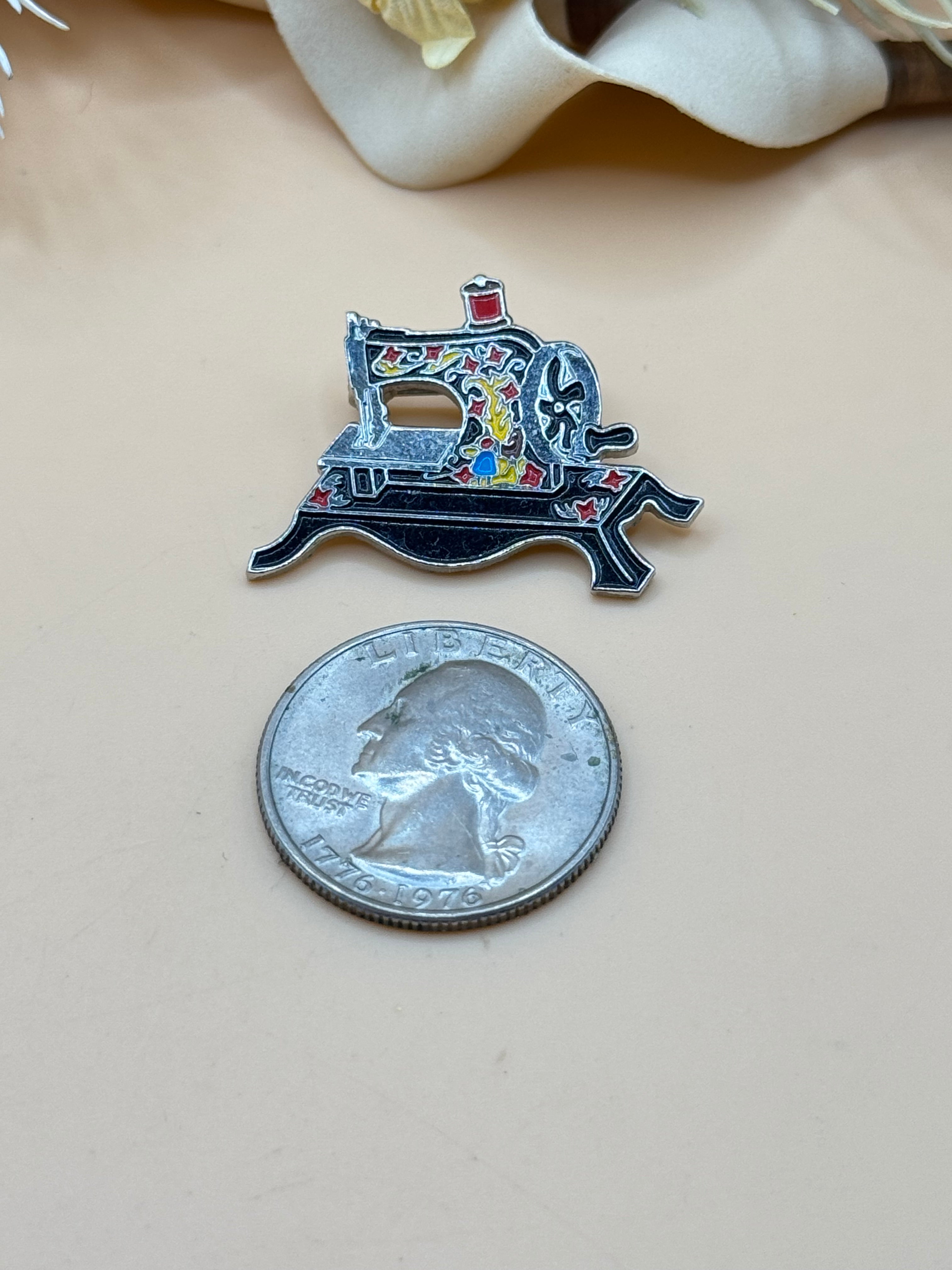 Vintage Clotilde Toy 1910 Sewing Machine Enamel Brooch