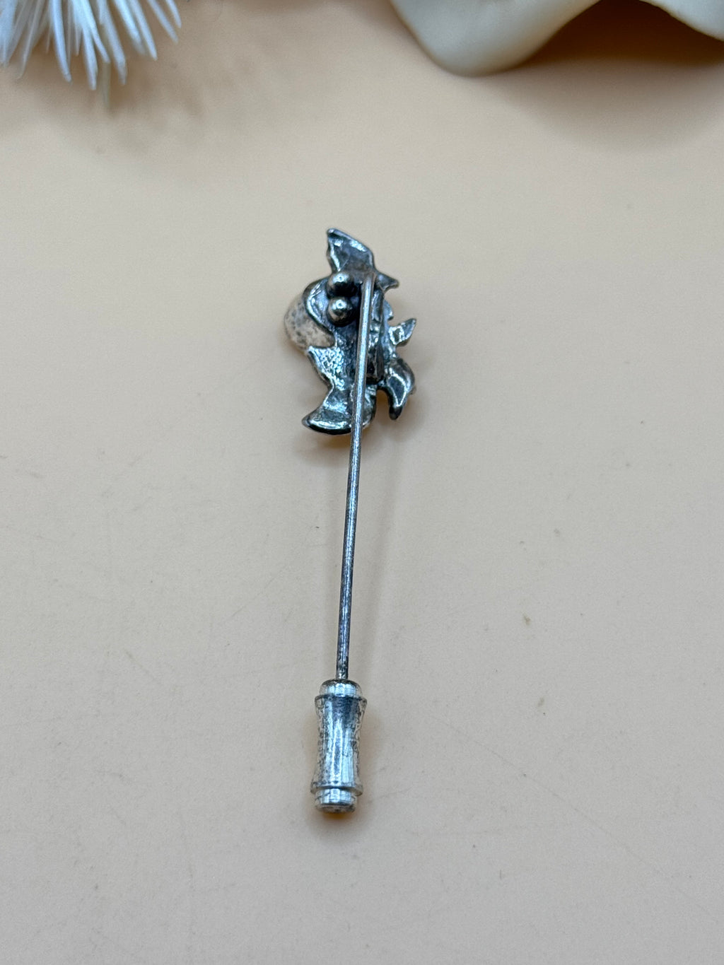 Vintage Silver-Tone Rose Floral Stick Pin