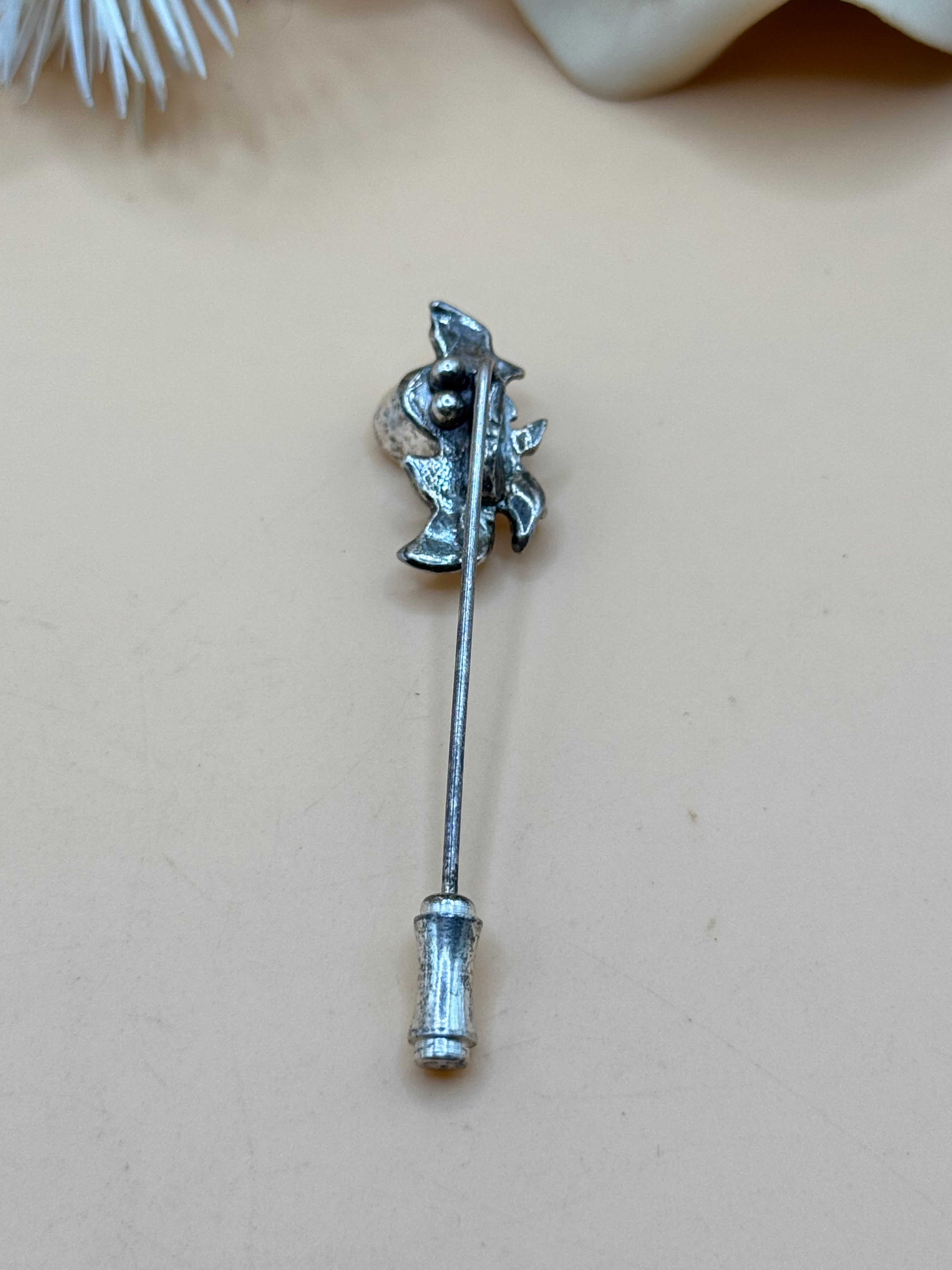 Vintage Silver-Tone Rose Floral Stick Pin