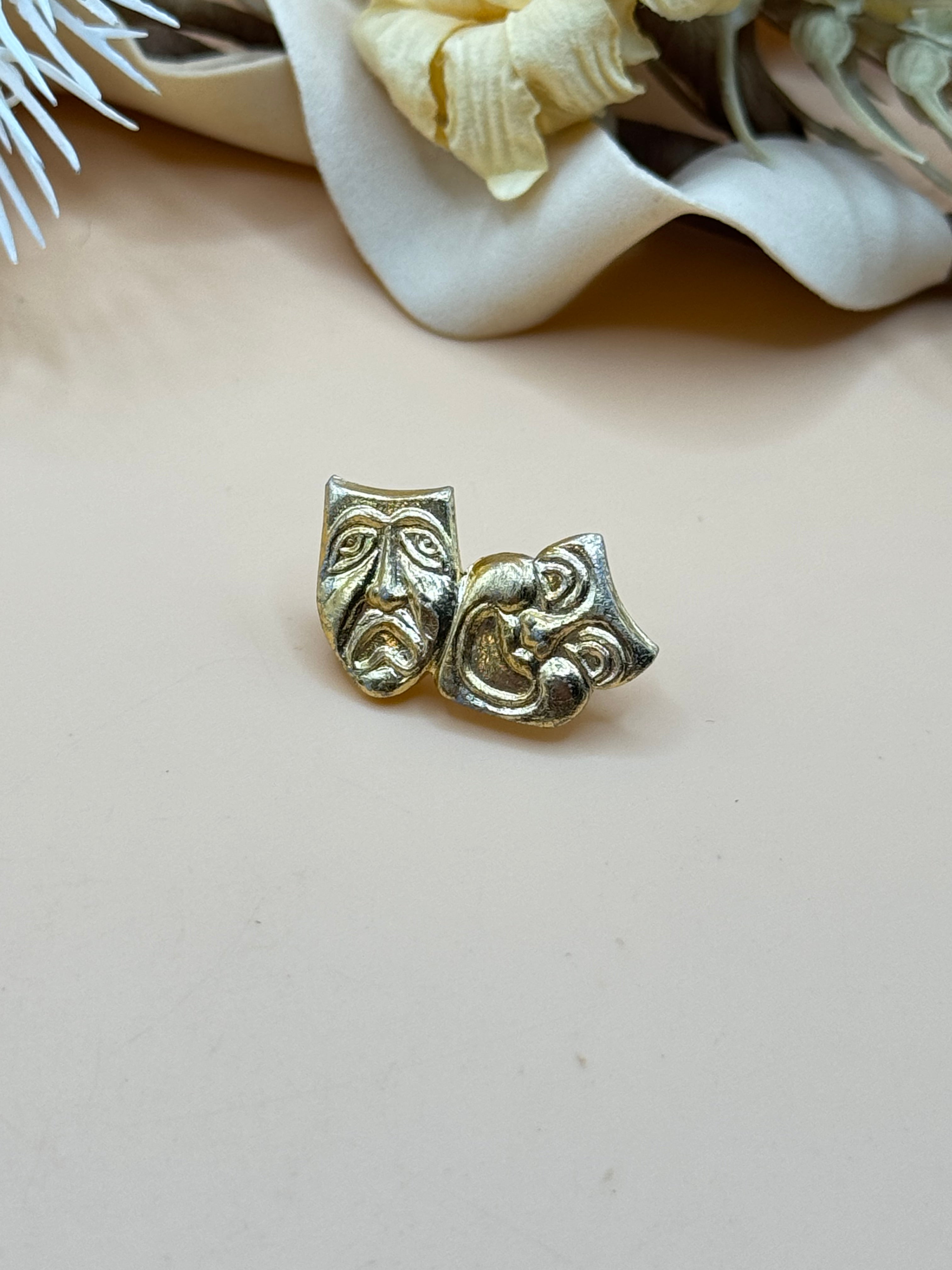 Gold-Tone Comedy and Tragedy Theater Masks Brooch