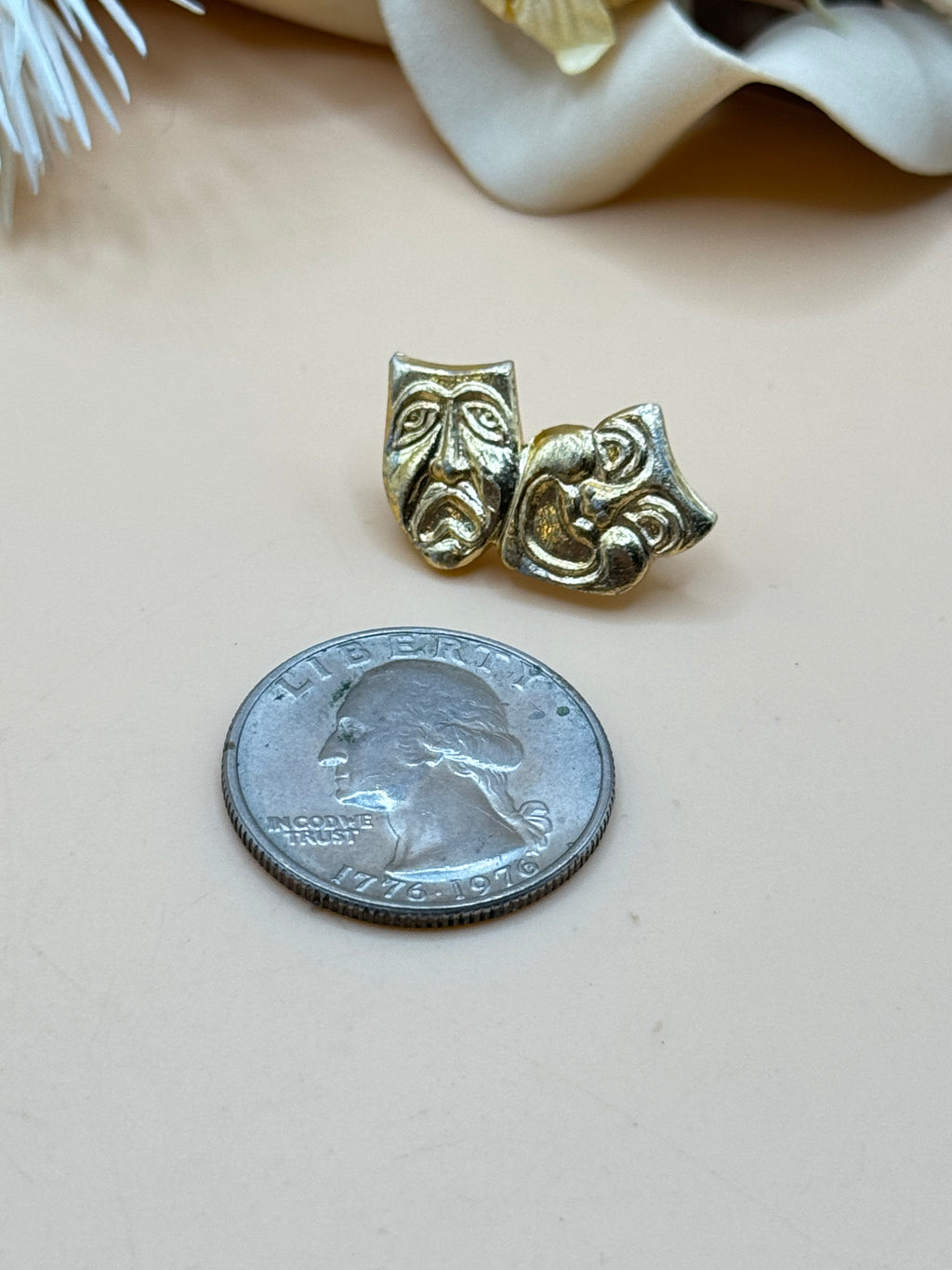 Gold-Tone Comedy and Tragedy Theater Masks Brooch