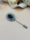 Black Cabochon and Rhinestone Silver Tone Stick Pin
