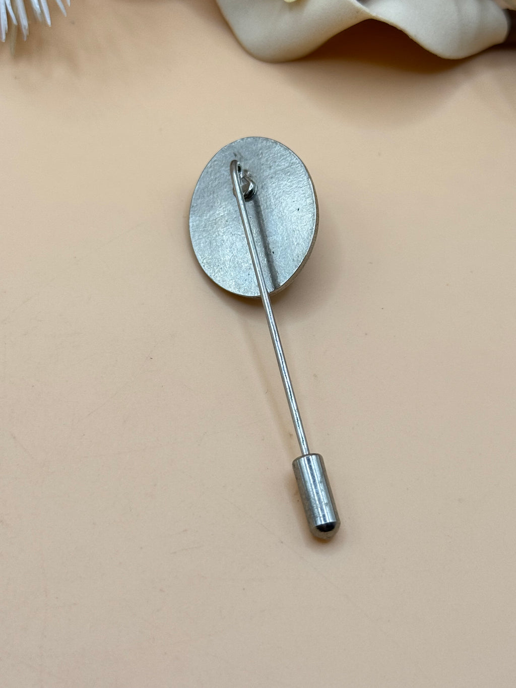 Black Cabochon and Rhinestone Silver Tone Stick Pin