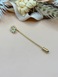 White Daisy Enamel Gold Tone Stick Pin