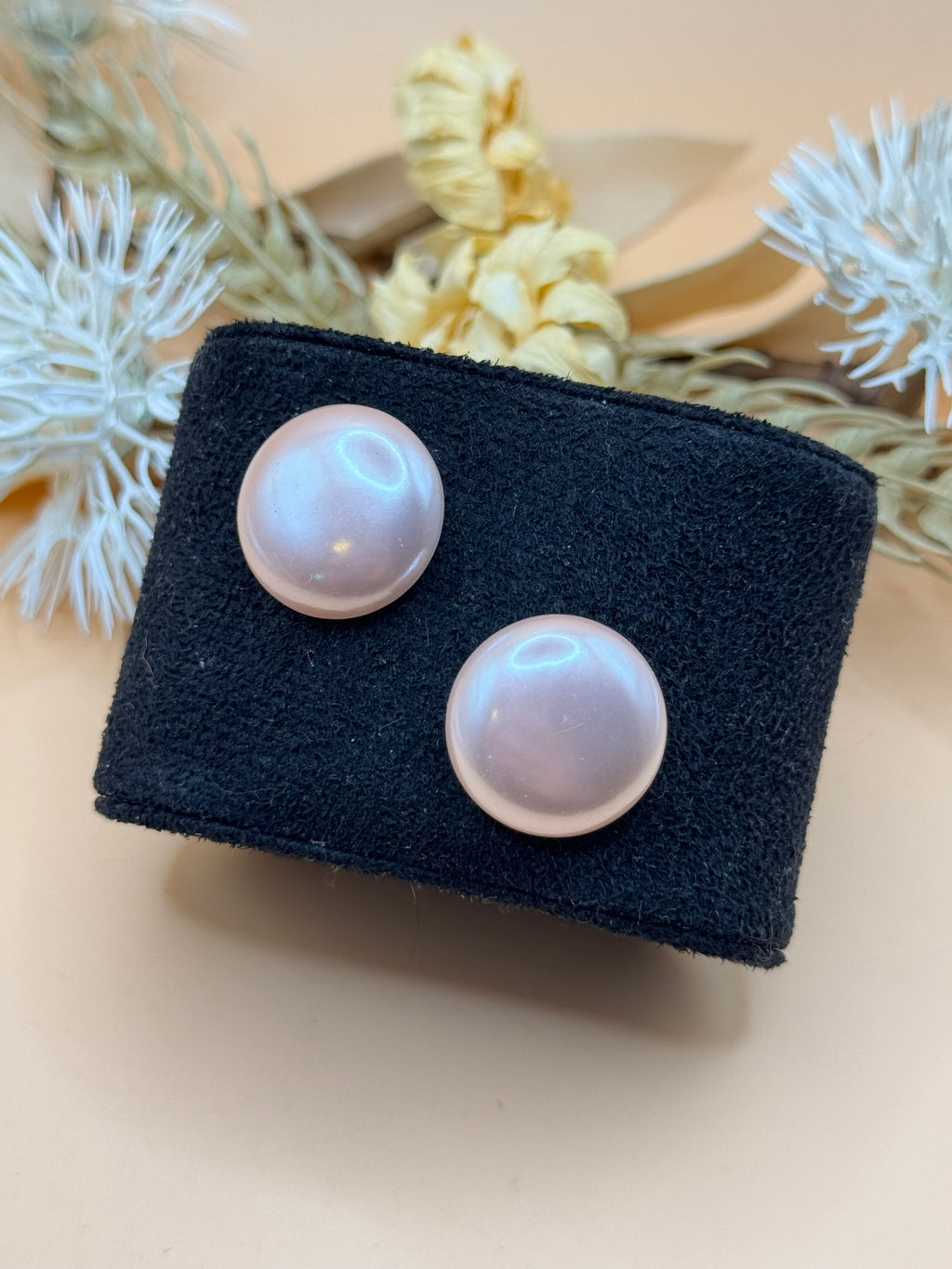 Vintage Pink Faux Pearl Round Stud Earrings