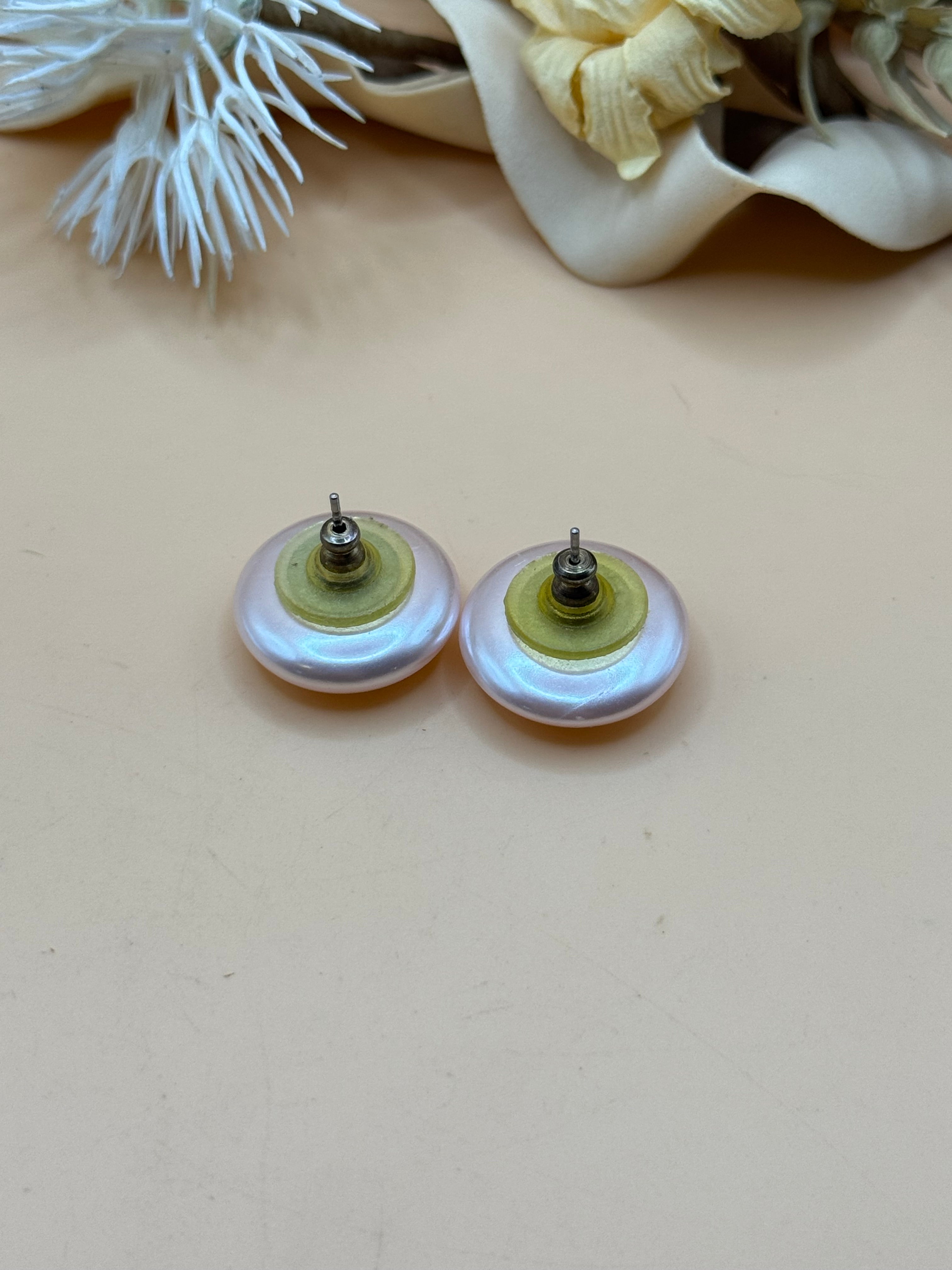 Vintage Pink Faux Pearl Round Stud Earrings