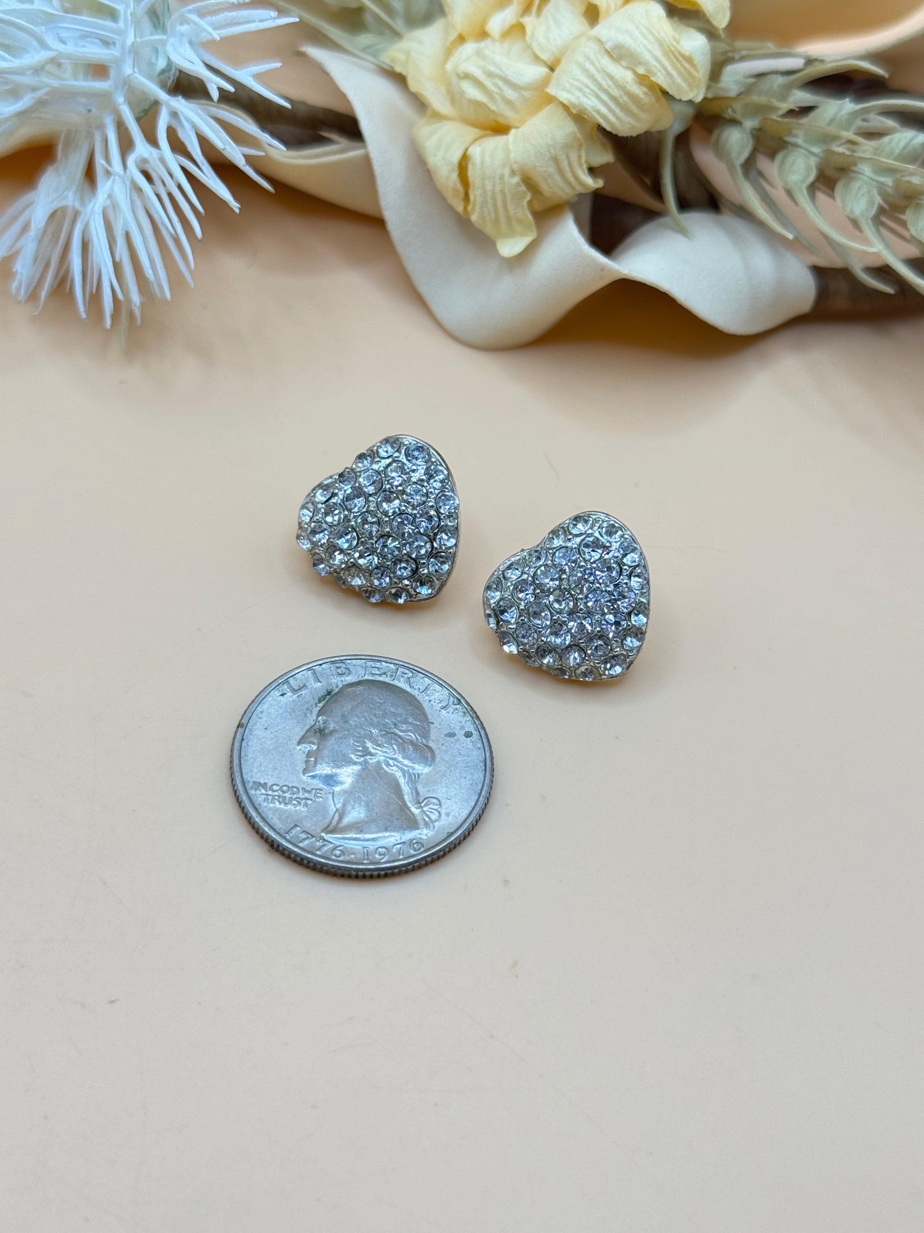 Clear Rhinestone Pave Heart Stud Earrings