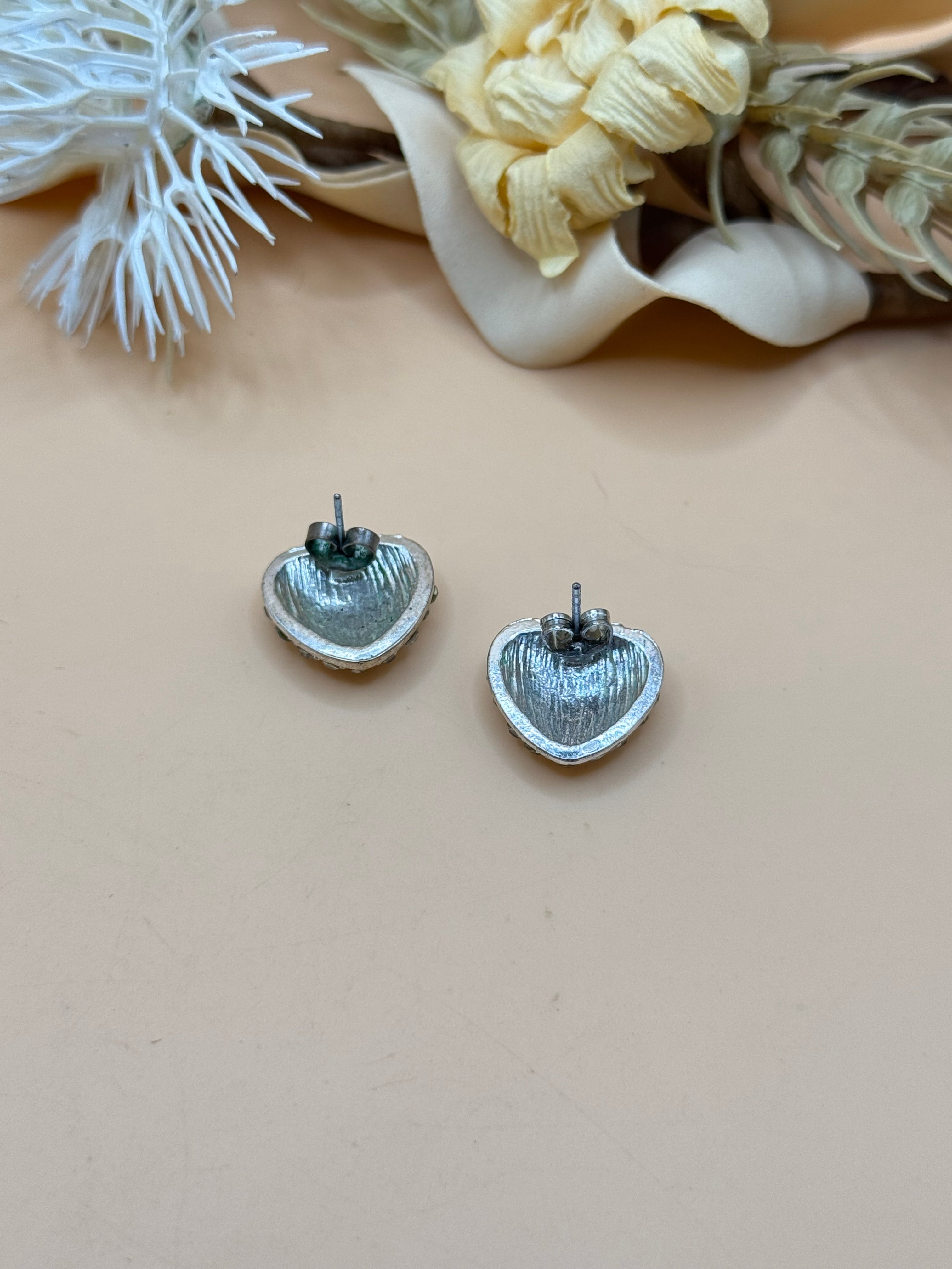 Clear Rhinestone Pave Heart Stud Earrings