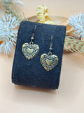 Antique Gold Tone Embossed Heart Dangle Earrings